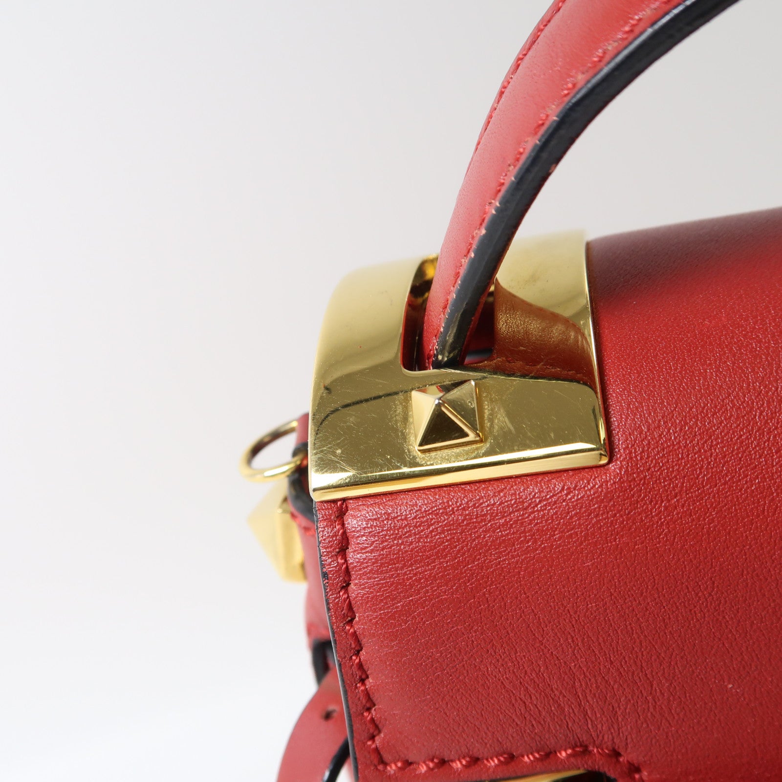 Valentino GHW 2 Way Shoulder Bag Calfskin Leather Red