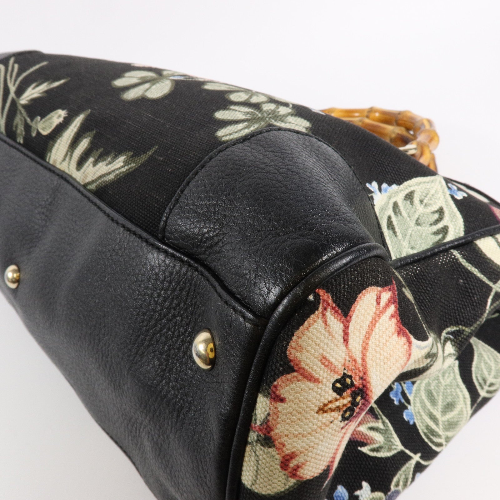 GUCCI 帆布Flora Knight Bamboo Shopper Medium Tote手挽肩背兩用袋