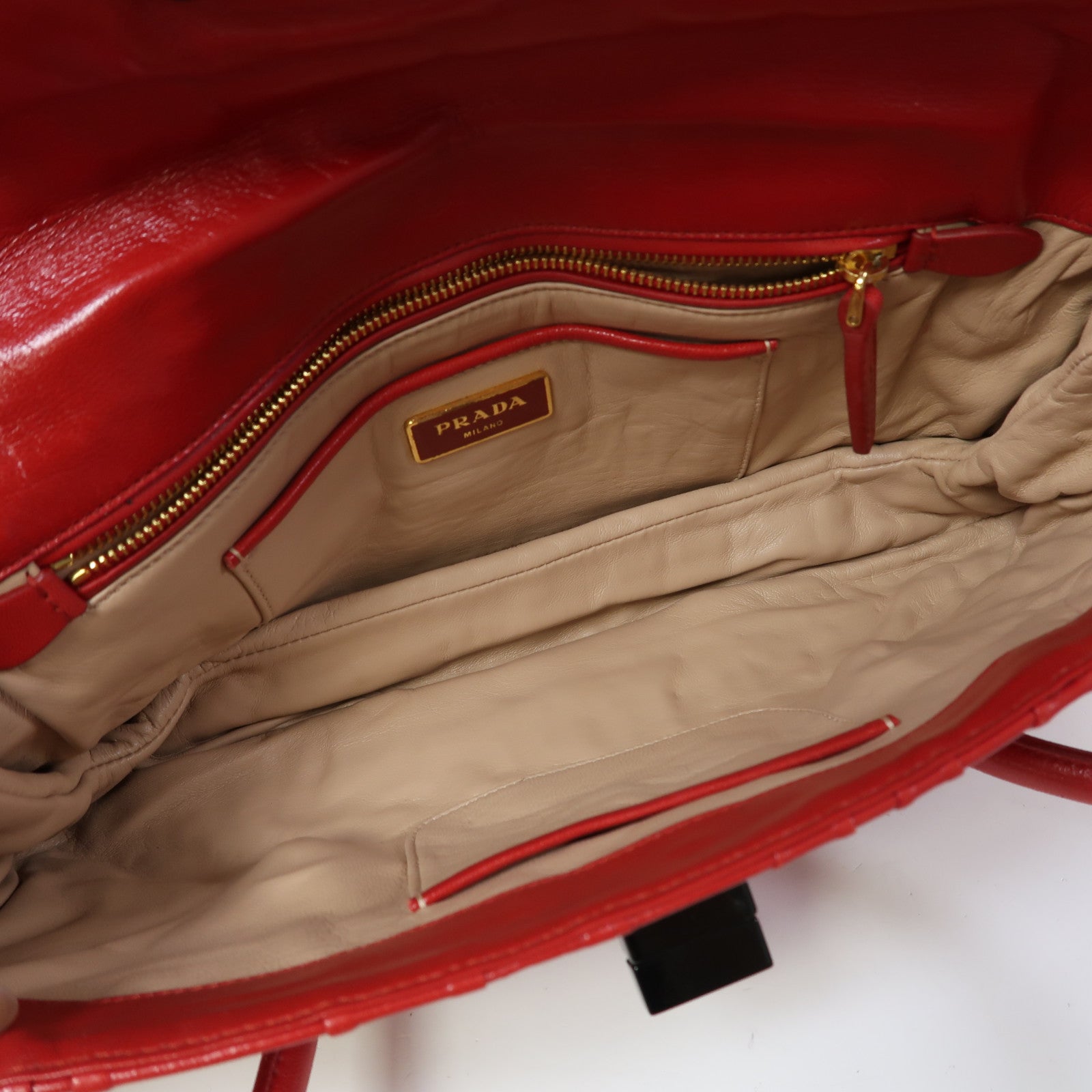 PRADA 牛皮皮革Hand Bag金扣手挽袋紅色
