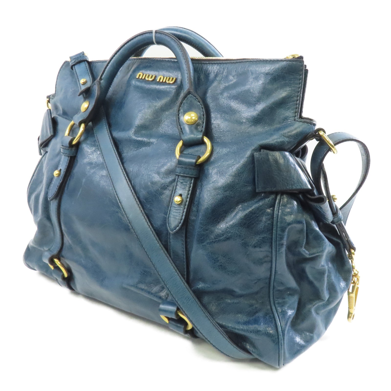Miu Miu 牛皮皮革2 Way Shoulder金扣手挽肩背兩用袋藍色