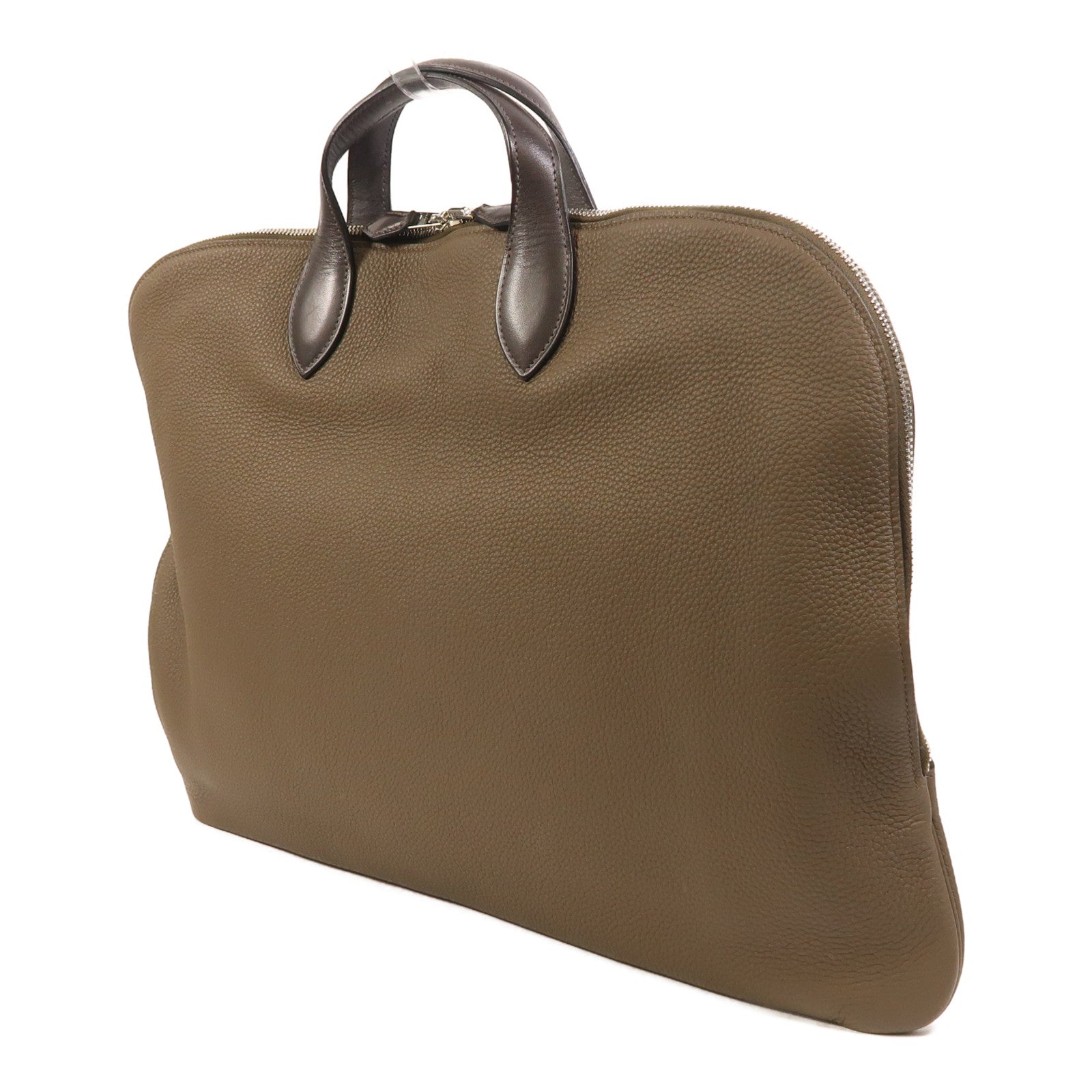 HERMES Togo皮革Victoria Business Bag銀扣手挽袋Etoupe