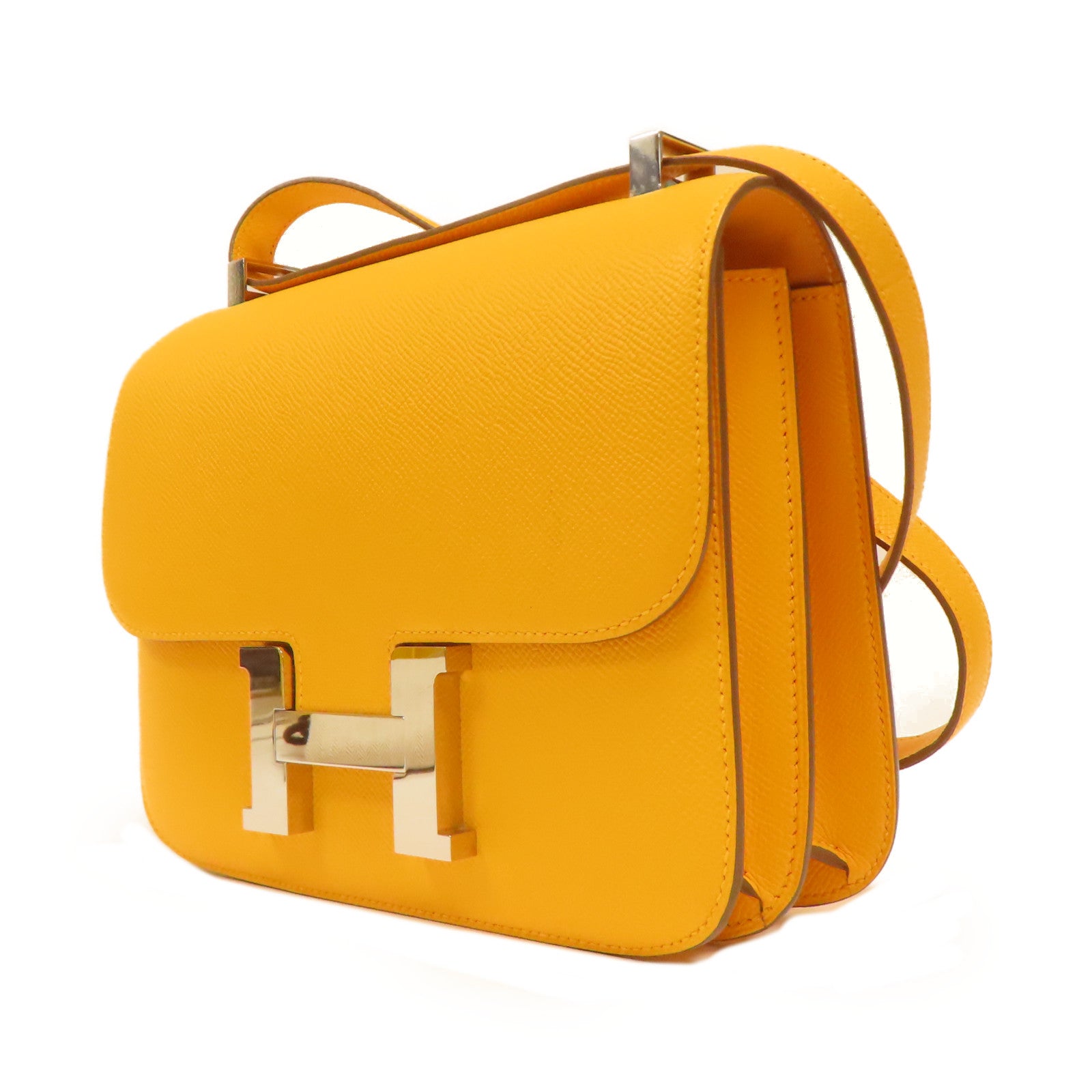 HERMES 【激減優惠】Epsom皮革Constance 24銀扣肩背袋橙色