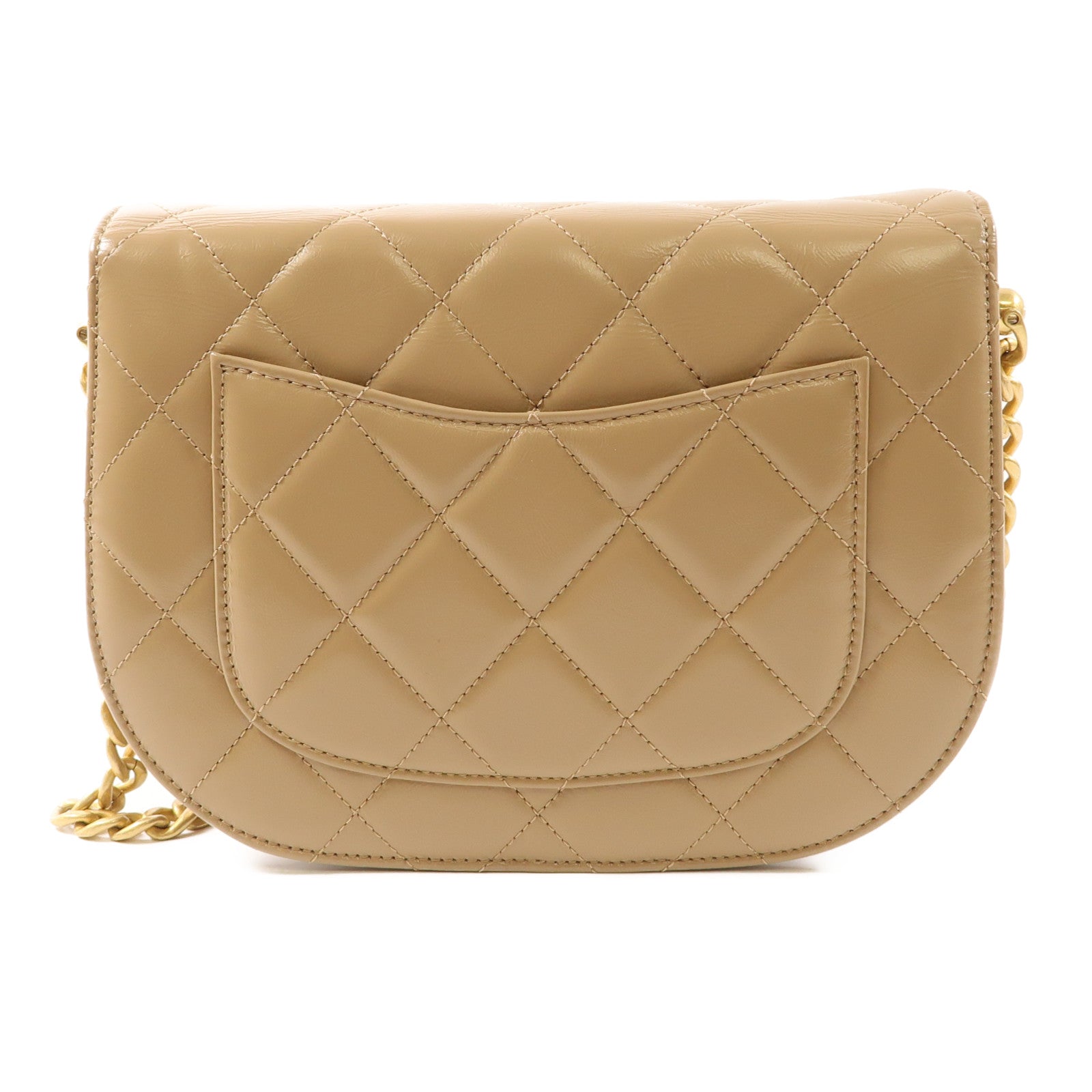 CHANEL 牛皮皮革Chain Shoulder Bag金扣鏈帶肩背袋淺啡色