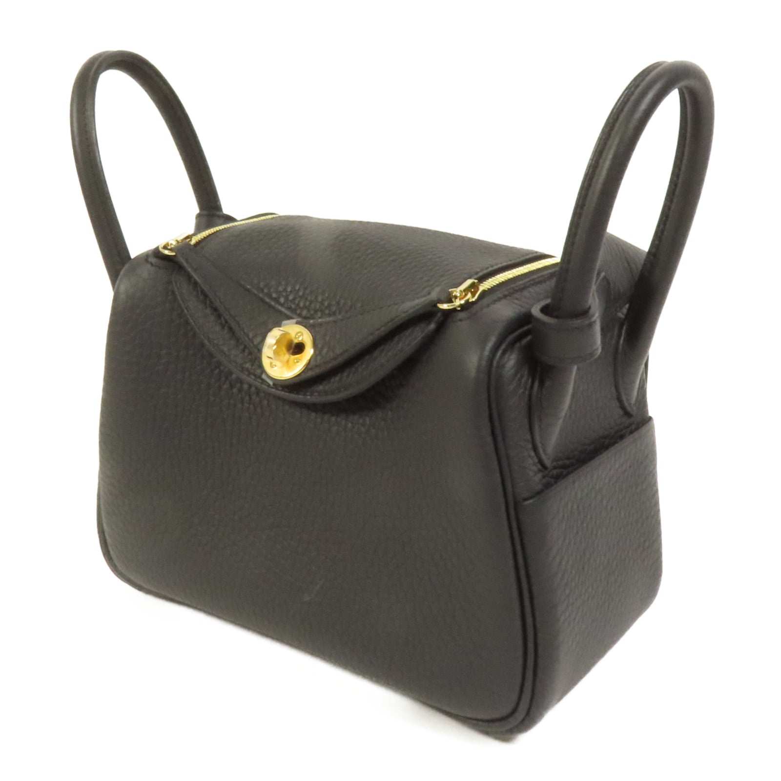 HERMES Clemence皮革Mini Lindy金扣手挽肩背兩用袋Noir