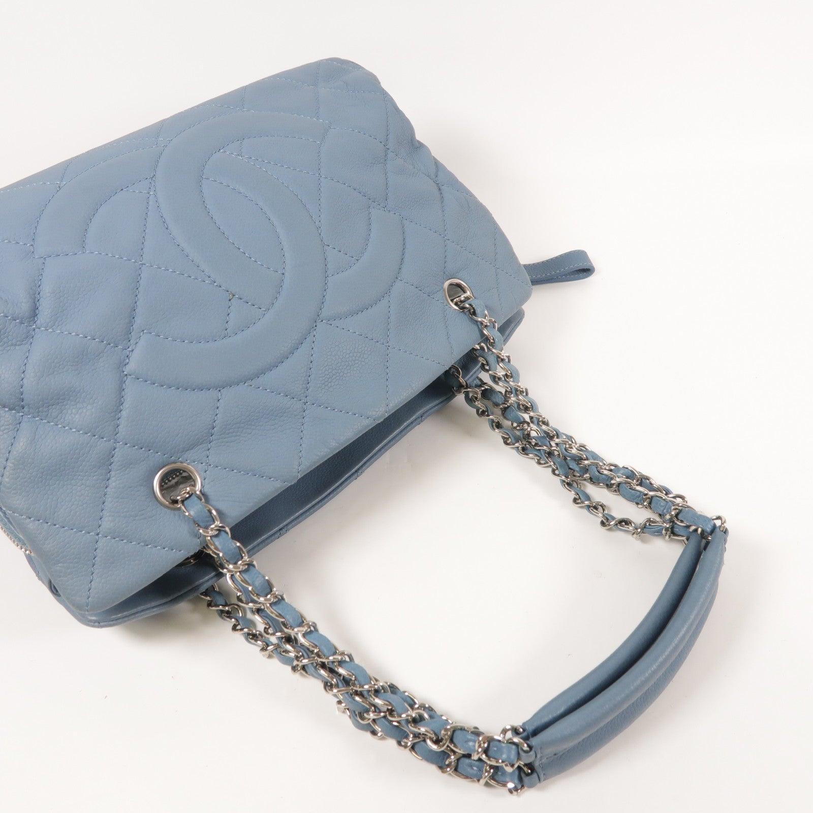 CHANEL CC SHW Shoulder Bag Calfskin Leather Blue