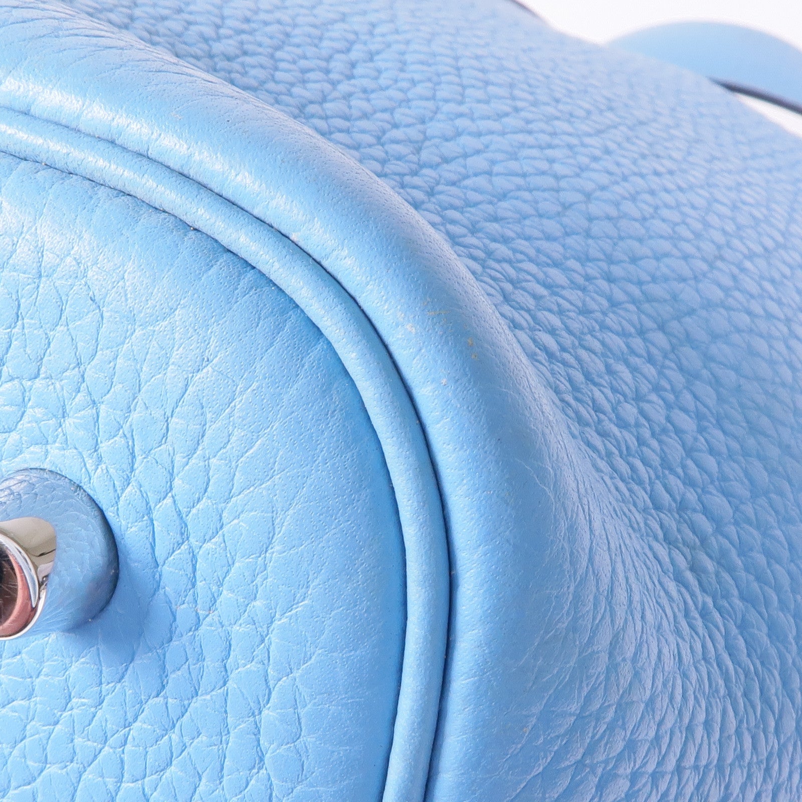 HERMES Clemence皮革Picotin MM銀扣手挽袋Bleu Atoll/Rouge De Coeur