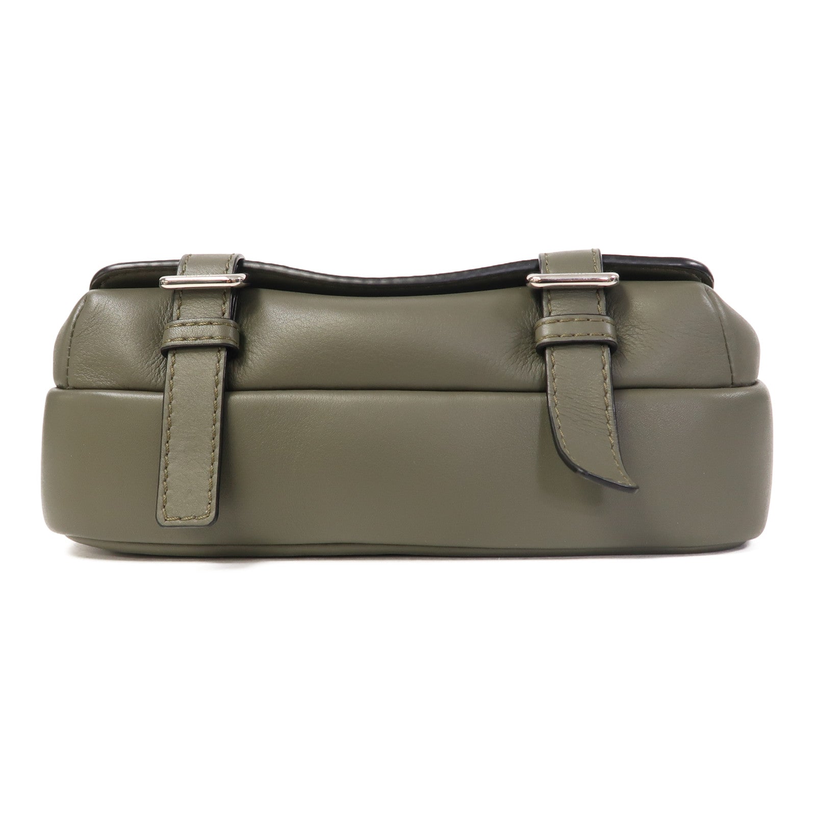 LOEWE 牛皮皮革XS Military銀扣肩背袋卡其綠色