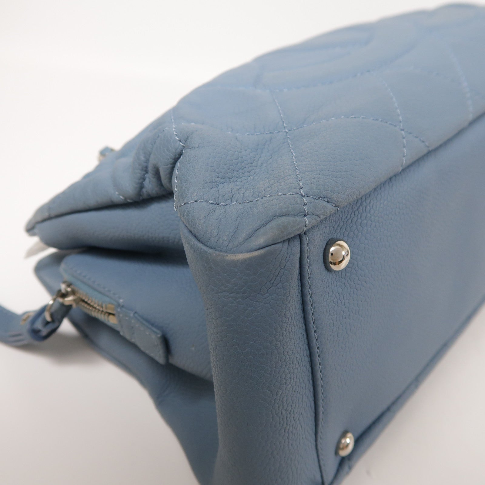 CHANEL CC SHW Shoulder Bag Calfskin Leather Blue