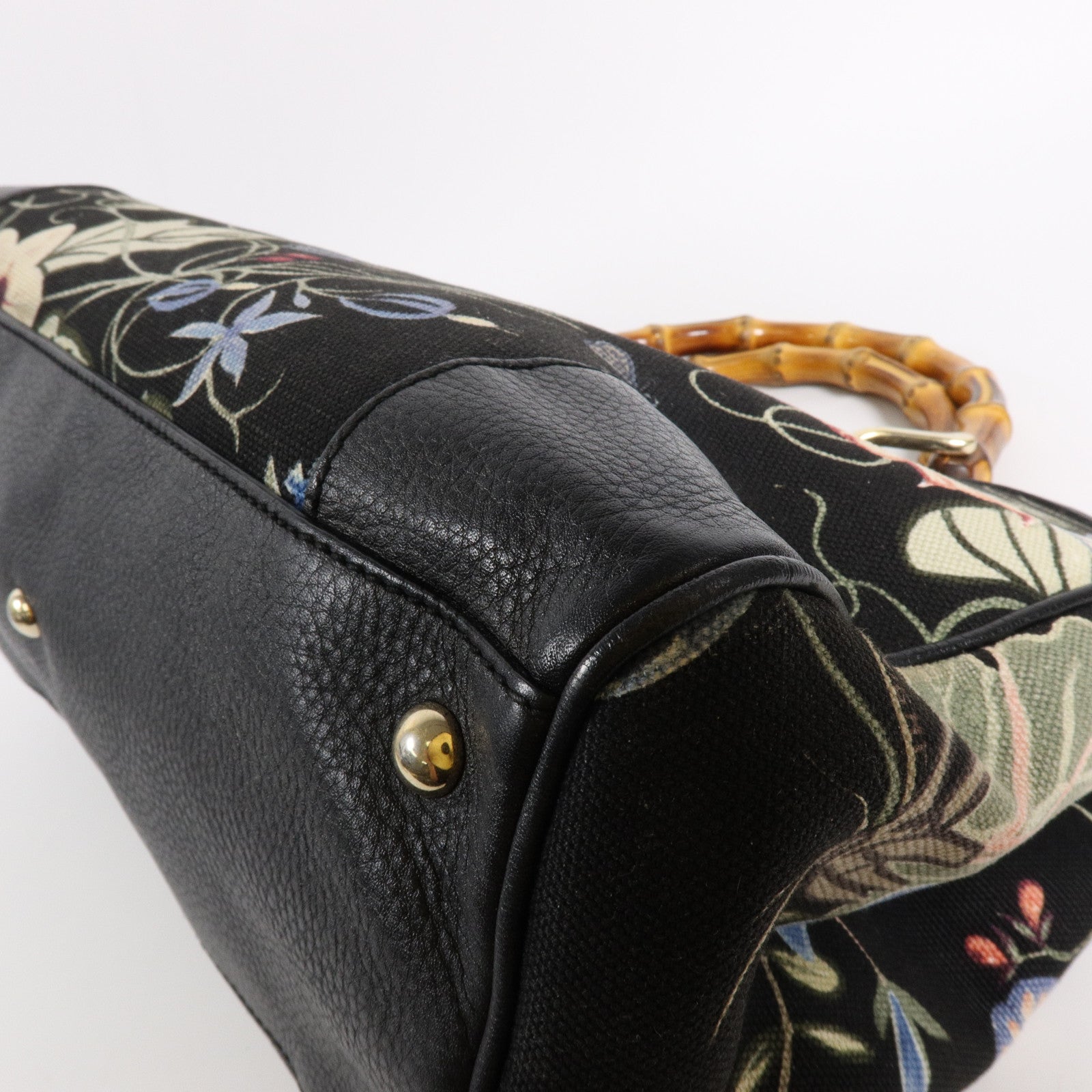 GUCCI 帆布Flora Knight Bamboo Shopper Medium Tote手挽肩背兩用袋