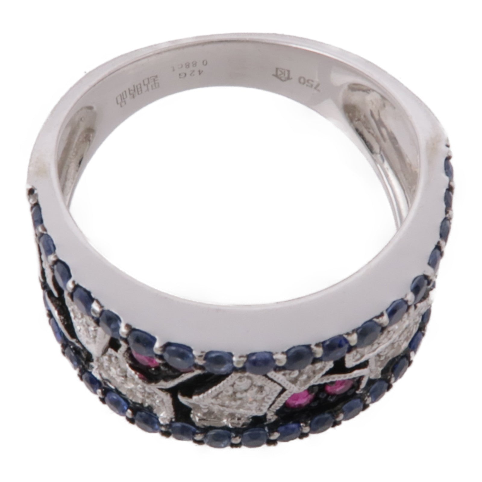 JEWELRY 18K白金Diamond Ruby Topaz Ring鑽石/紅寶石/拓帕石戒指US#7