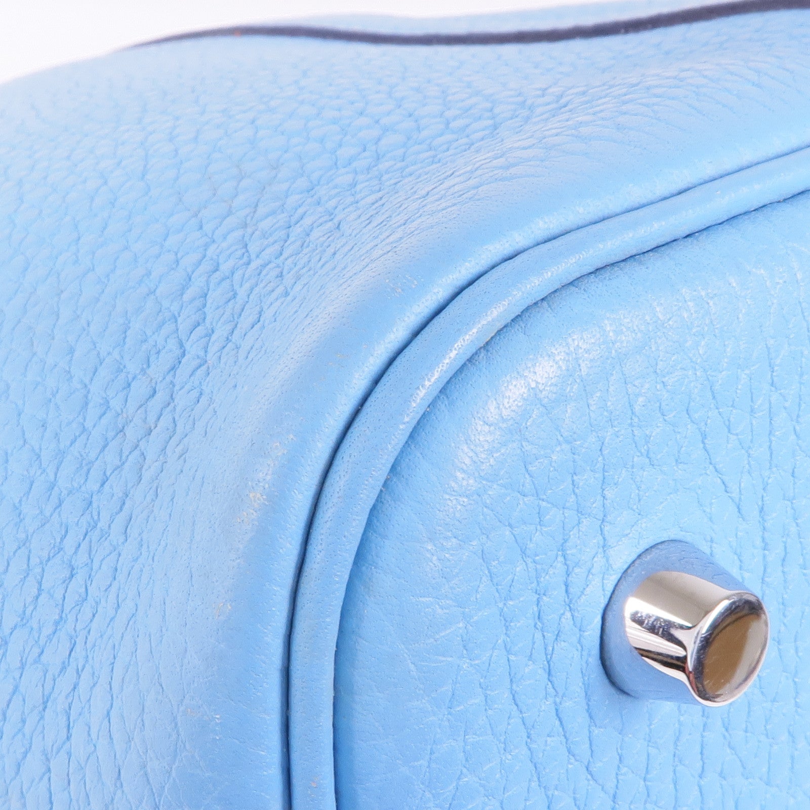 HERMES Clemence皮革Picotin MM銀扣手挽袋Bleu Atoll/Rouge De Coeur