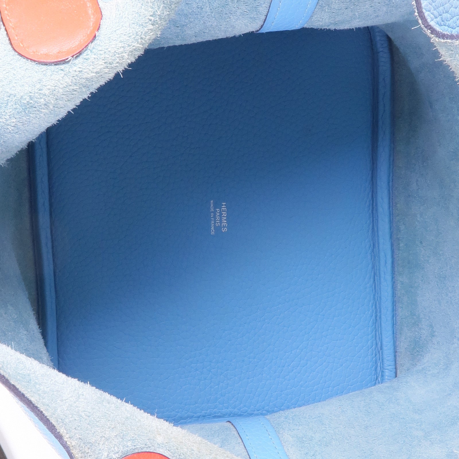 HERMES Clemence皮革Picotin MM銀扣手挽袋Bleu Atoll/Rouge De Coeur