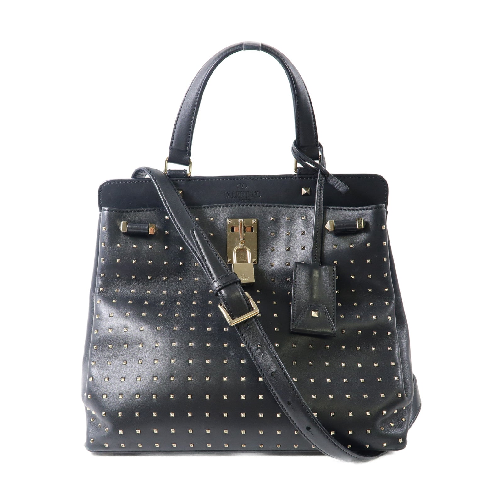 Valentino 牛皮皮革2 Way Shoulder金扣手挽肩背兩用袋黑色