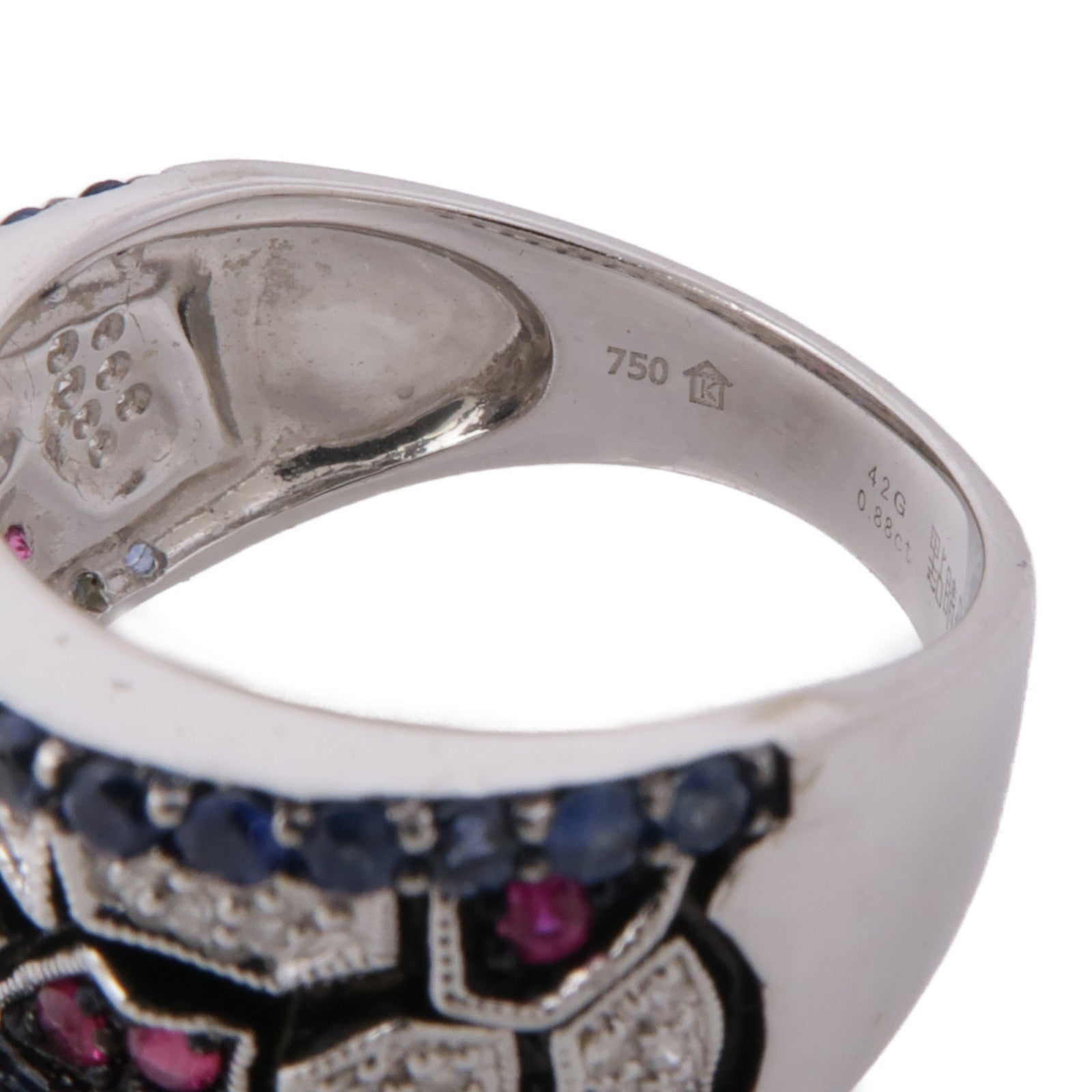 JEWELRY 18K白金Diamond Ruby Topaz Ring鑽石/紅寶石/拓帕石戒指US#7
