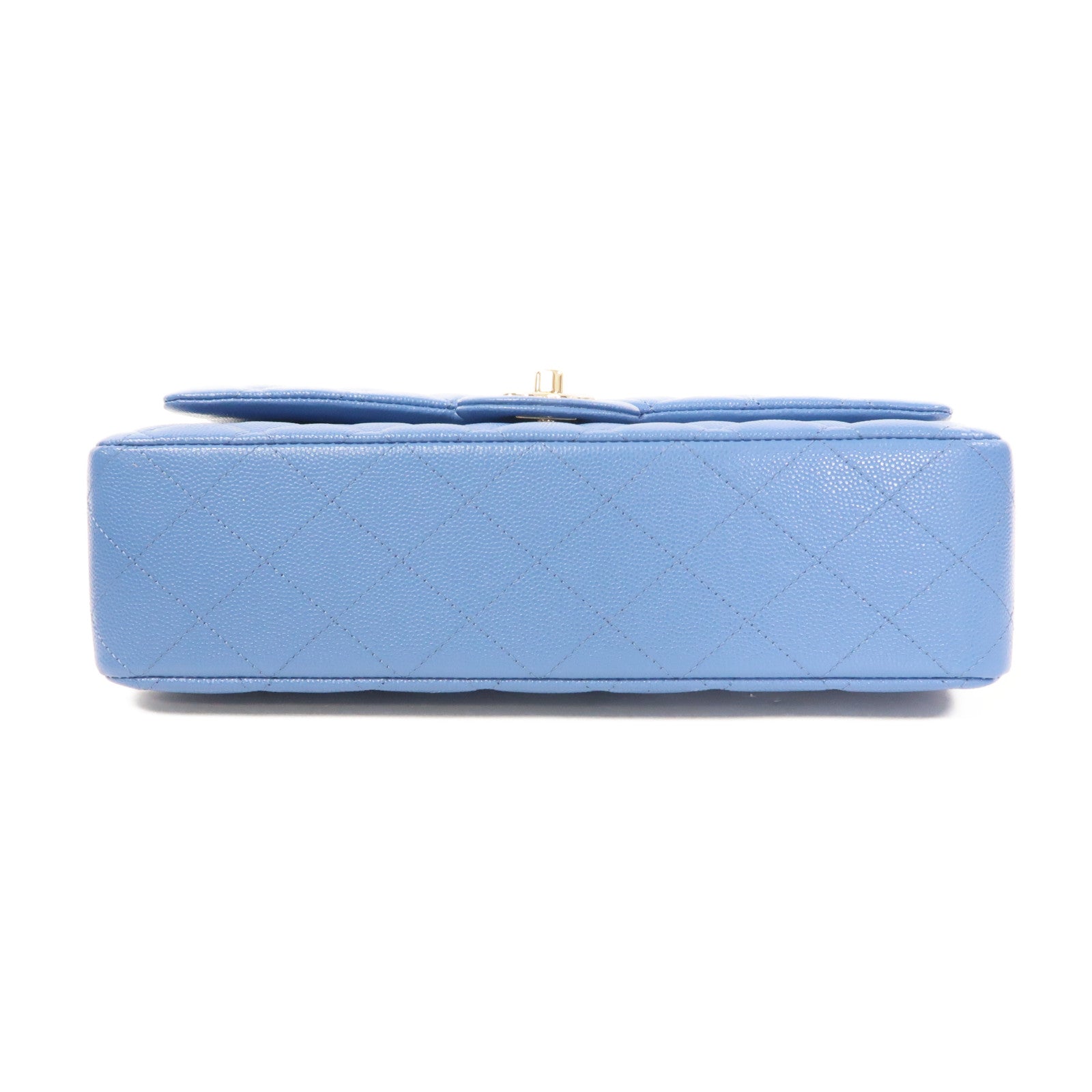 CHANEL 菱格Caviar皮革Classic Flap 25cm金扣鏈帶肩背袋藍色