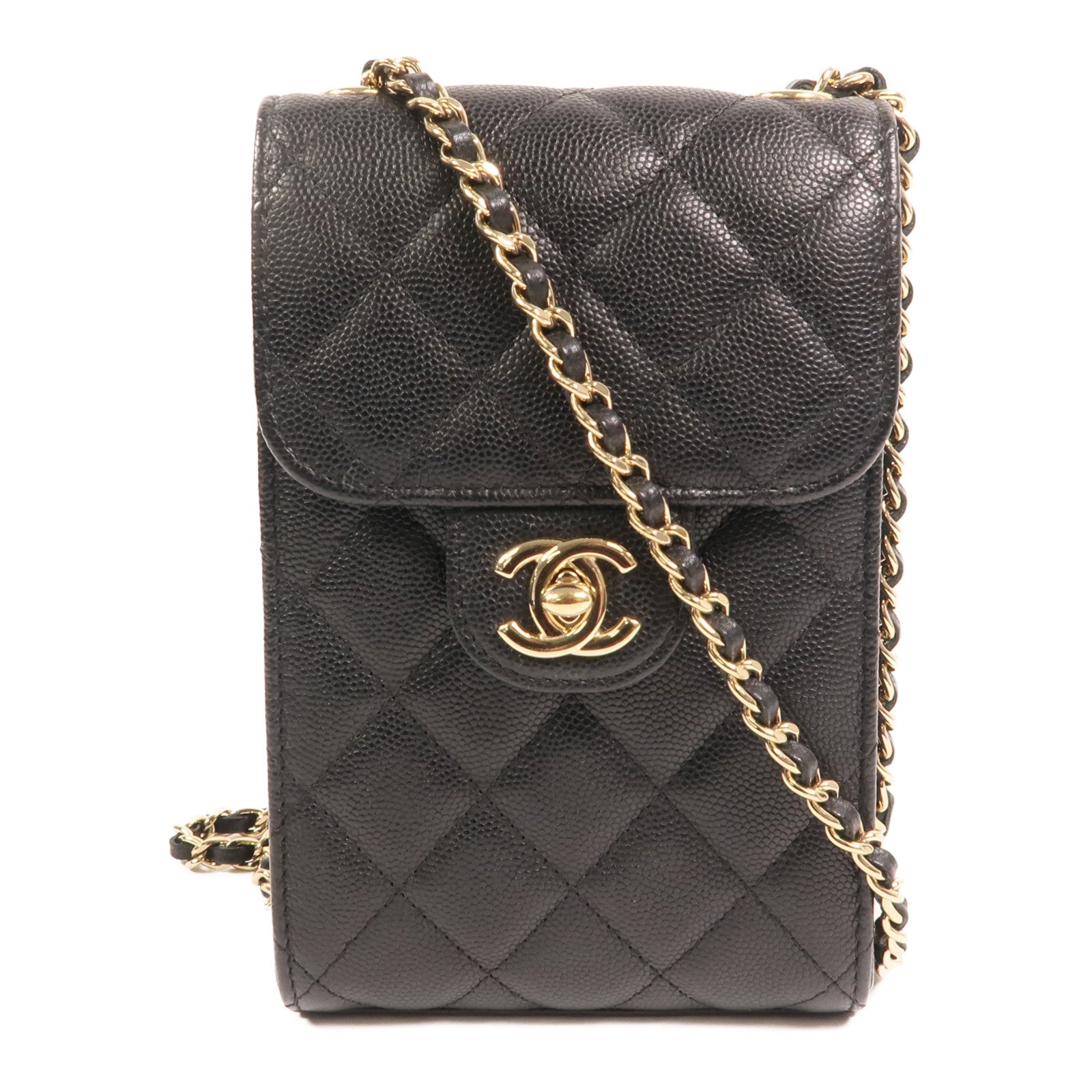 CHANEL 【激減優惠】牛皮皮革Phone Bag金扣鏈帶肩背袋
