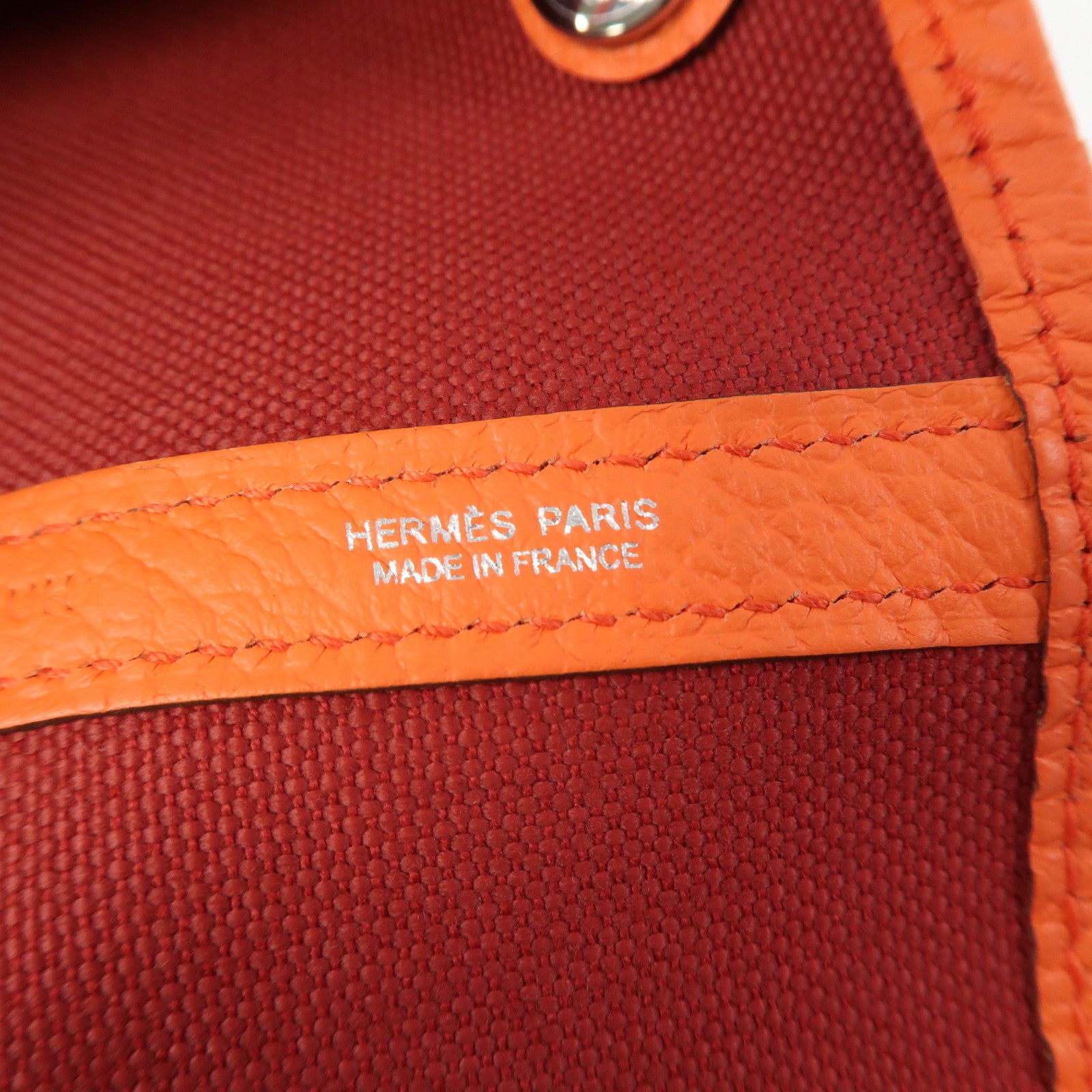 HERMES 【清倉大減價】帆布GardenParty PM銀扣手挽袋Rouge Grenat橙色/紅色