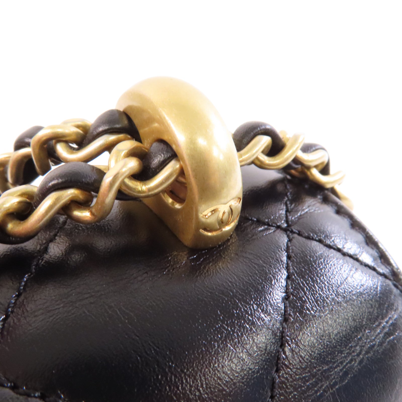 CHANEL 菱格牛皮皮革Chain Shoulder Bag金扣鏈帶肩背袋黑色