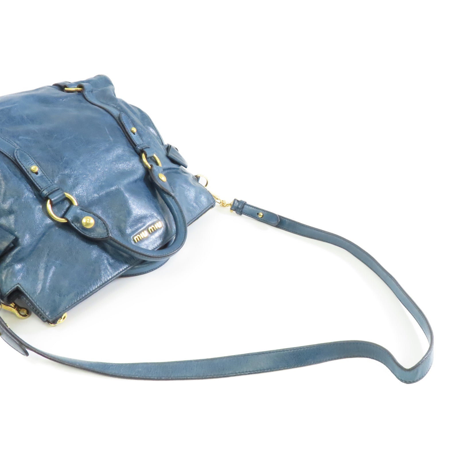 Miu Miu 牛皮皮革2 Way Shoulder金扣手挽肩背兩用袋藍色