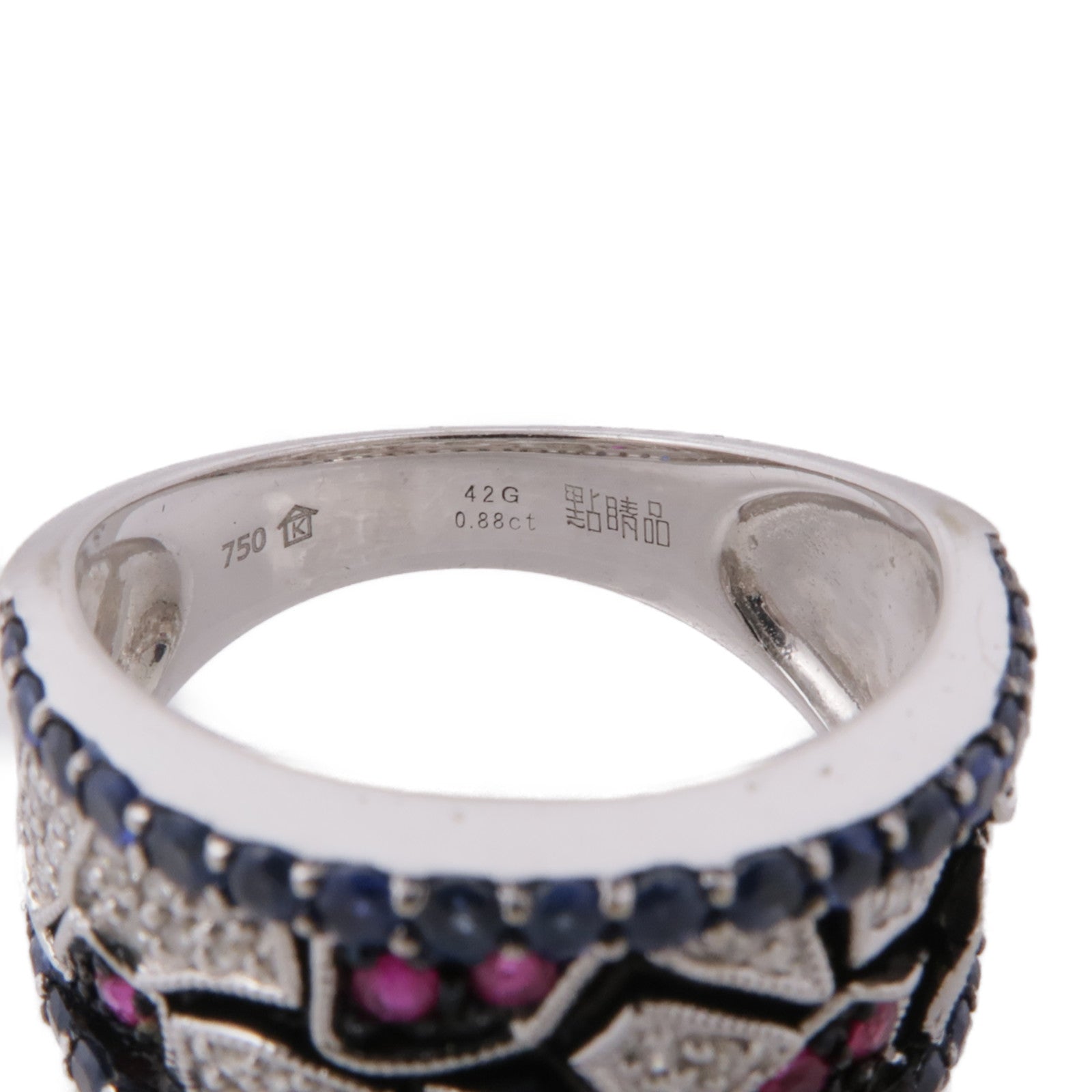 JEWELRY 18K白金Diamond Ruby Topaz Ring鑽石/紅寶石/拓帕石戒指US#7