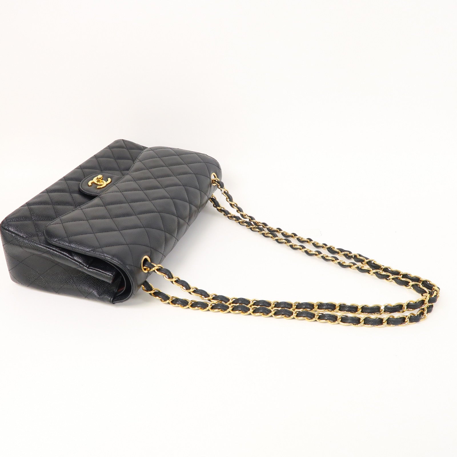 CHANEL 【激減優惠】菱格牛皮皮革Large Classic金扣鏈帶肩背袋黑色