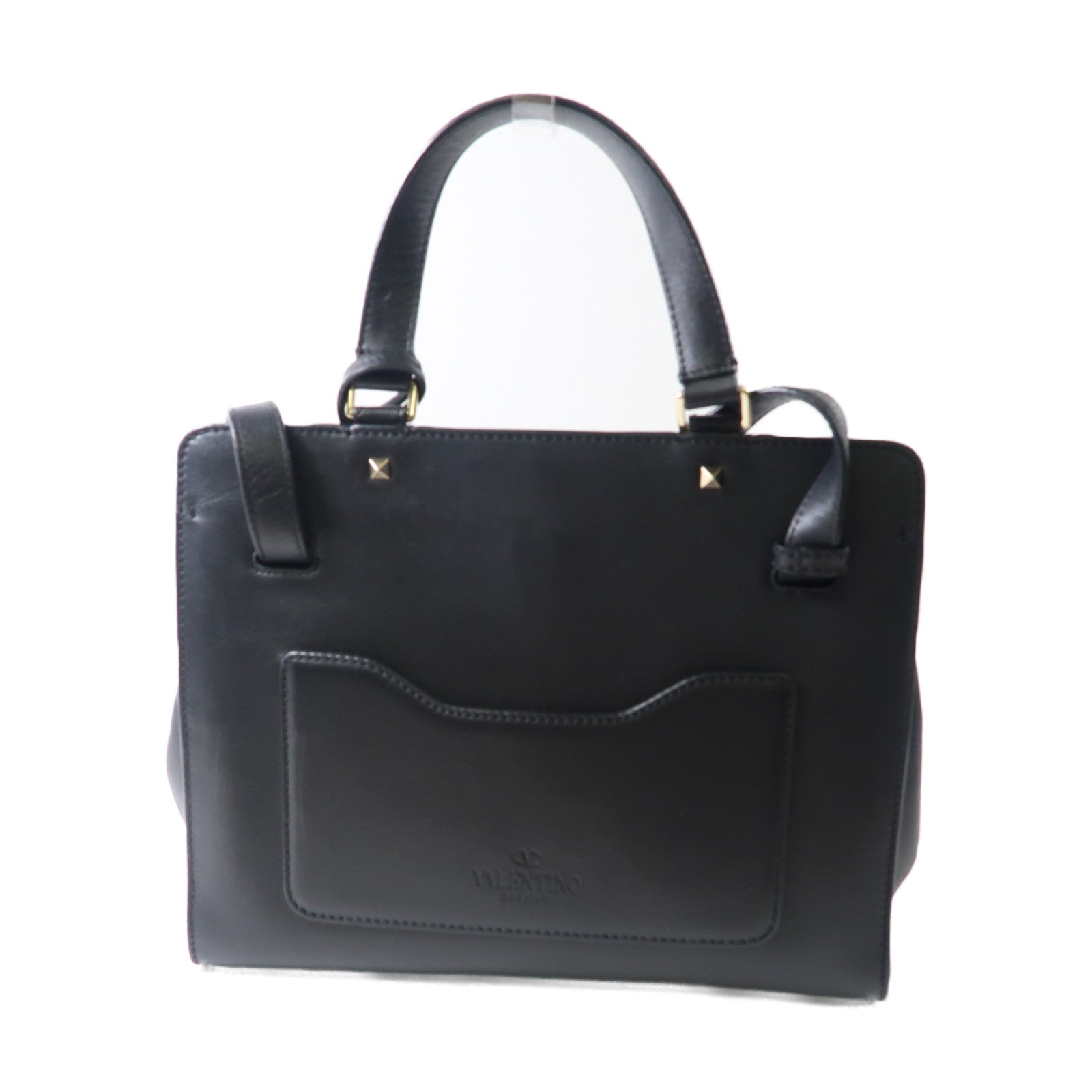 Valentino 牛皮皮革2 Way Shoulder金扣手挽肩背兩用袋黑色