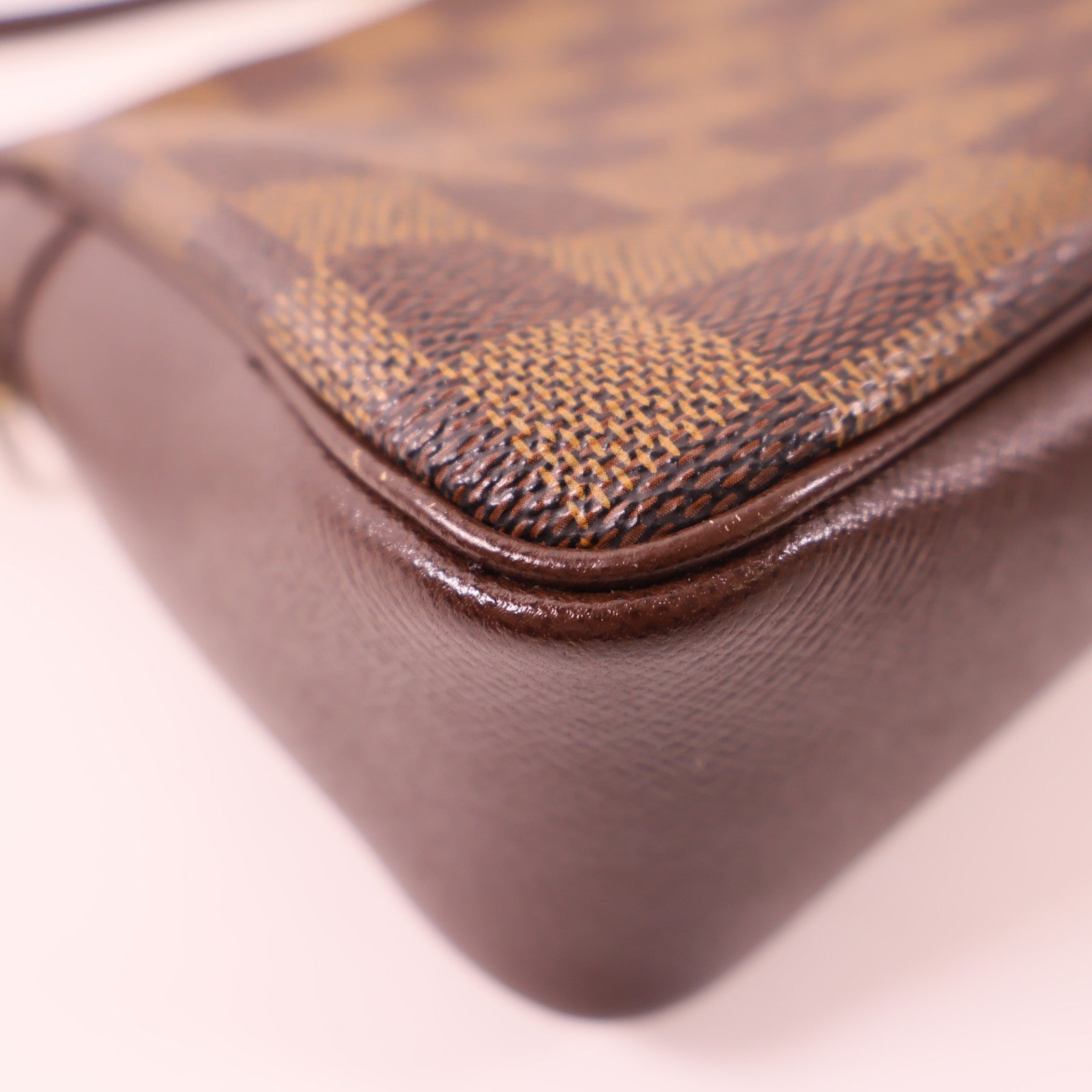 LOUIS VUITTON Damier Trousse Makeup Accessory Pouch金扣手挽袋棕色
