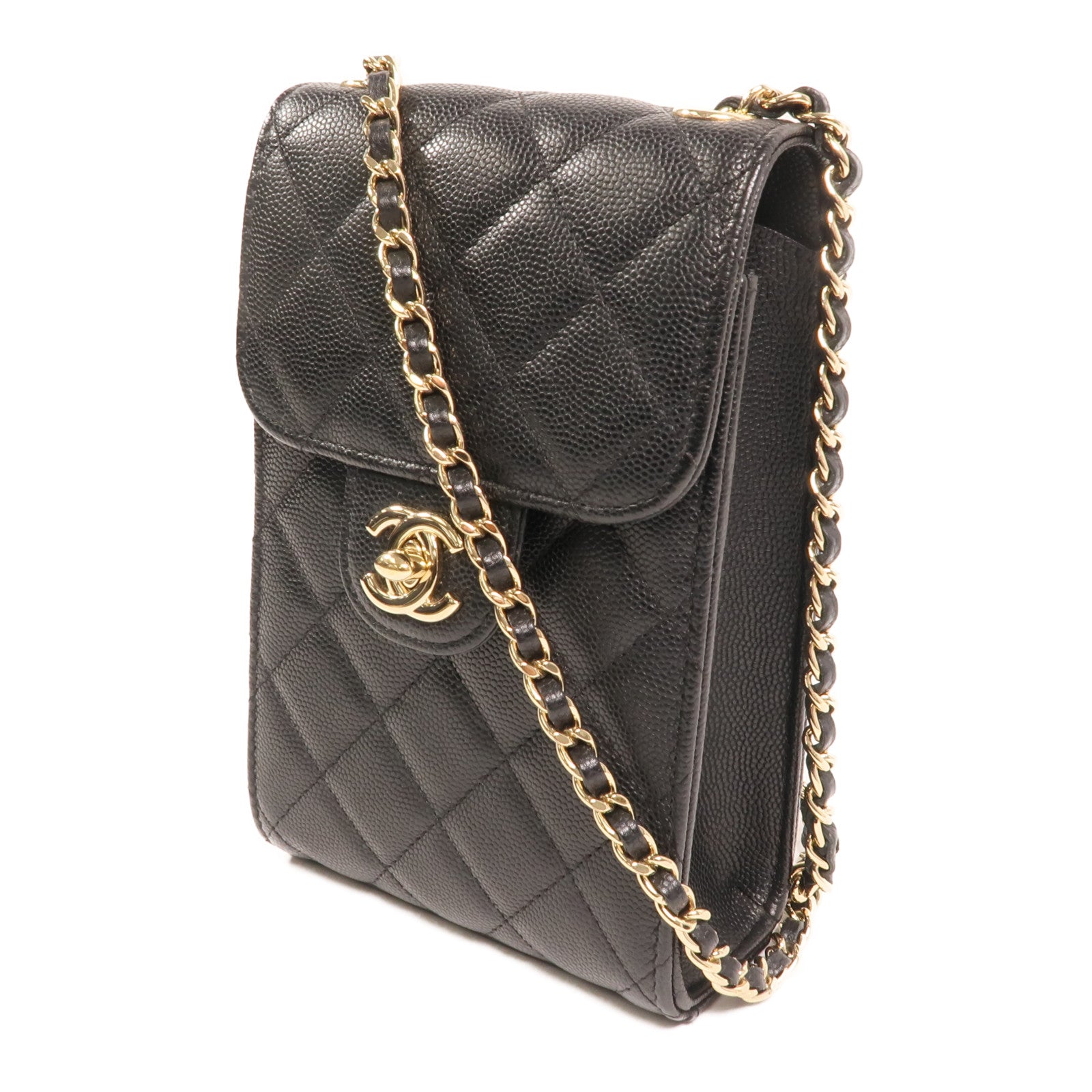 CHANEL 【激減優惠】牛皮皮革Phone Bag金扣鏈帶肩背袋