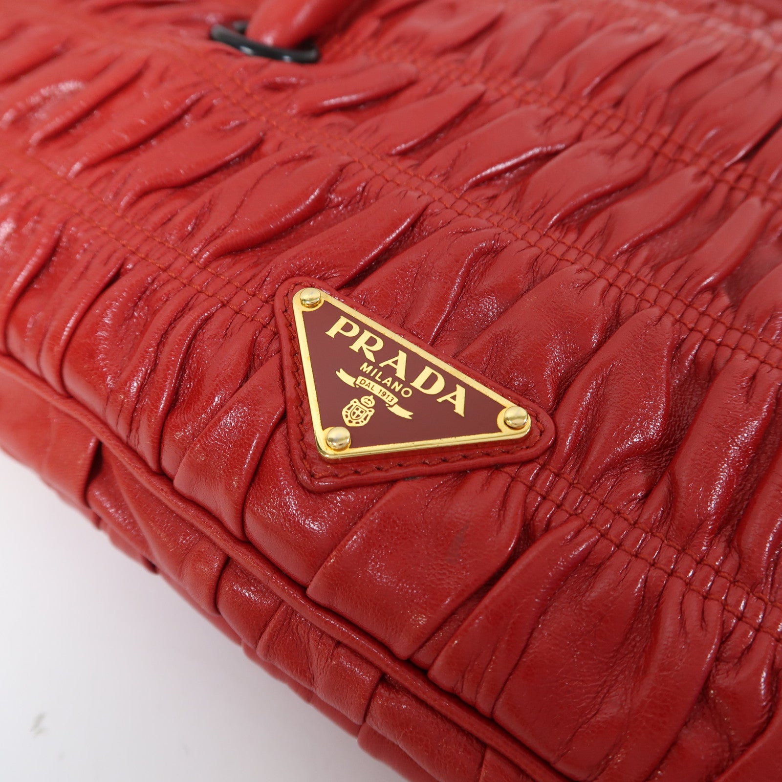 PRADA 牛皮皮革Hand Bag金扣手挽袋紅色
