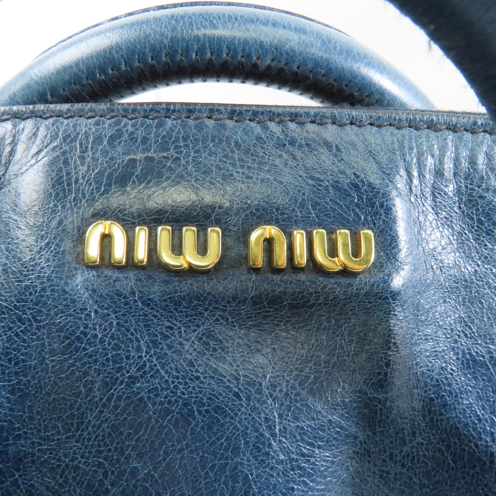 Miu Miu 牛皮皮革2 Way Shoulder金扣手挽肩背兩用袋藍色
