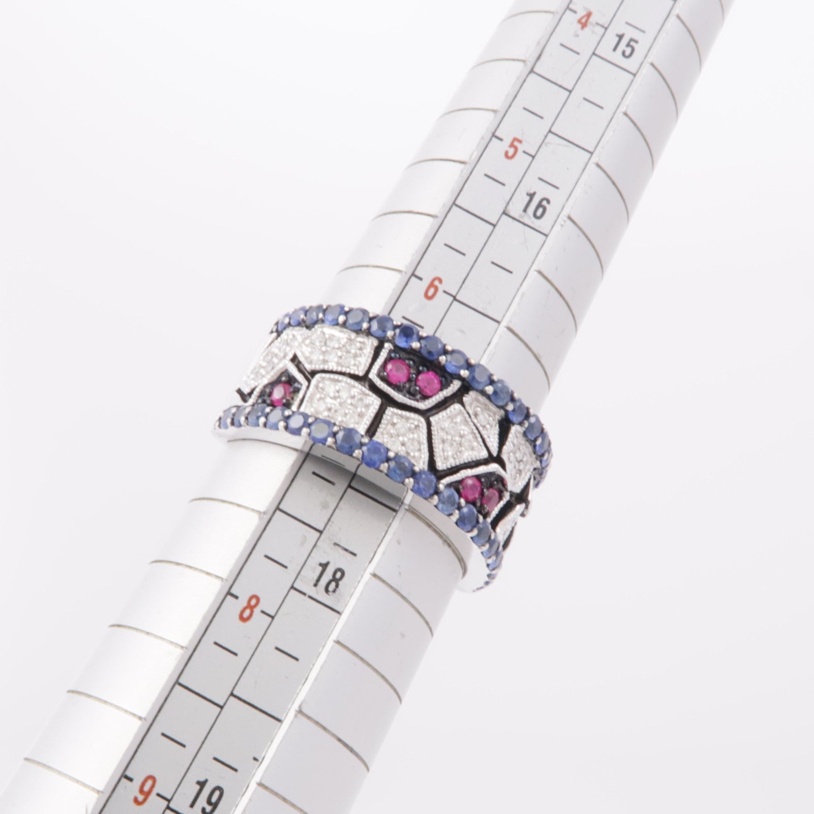 JEWELRY 18K白金Diamond Ruby Topaz Ring鑽石/紅寶石/拓帕石戒指US#7
