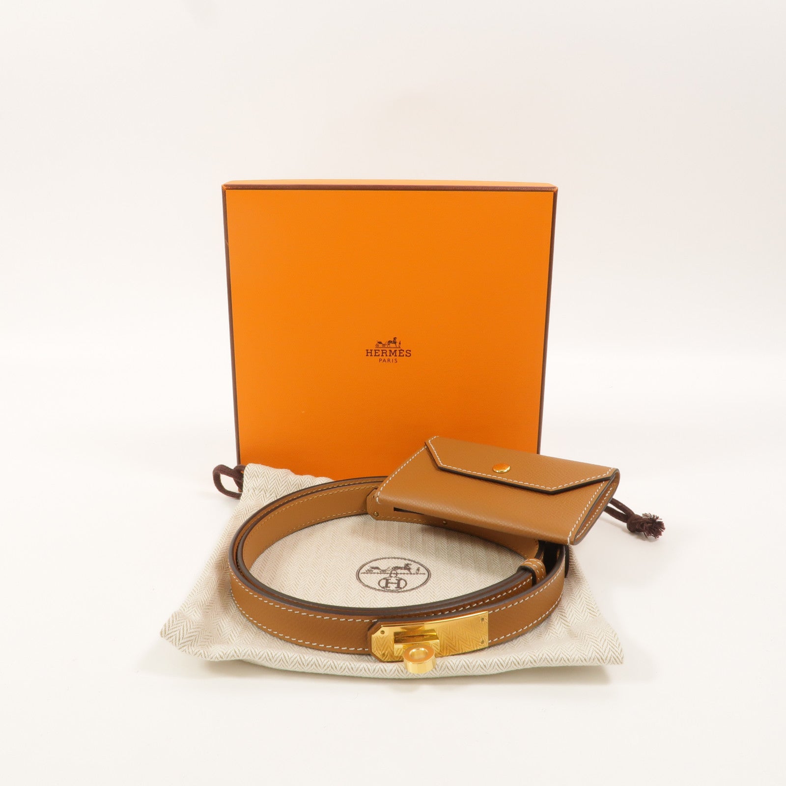 HERMES Epsom皮革Kelly Pocket 18 Belt皮帶Gold