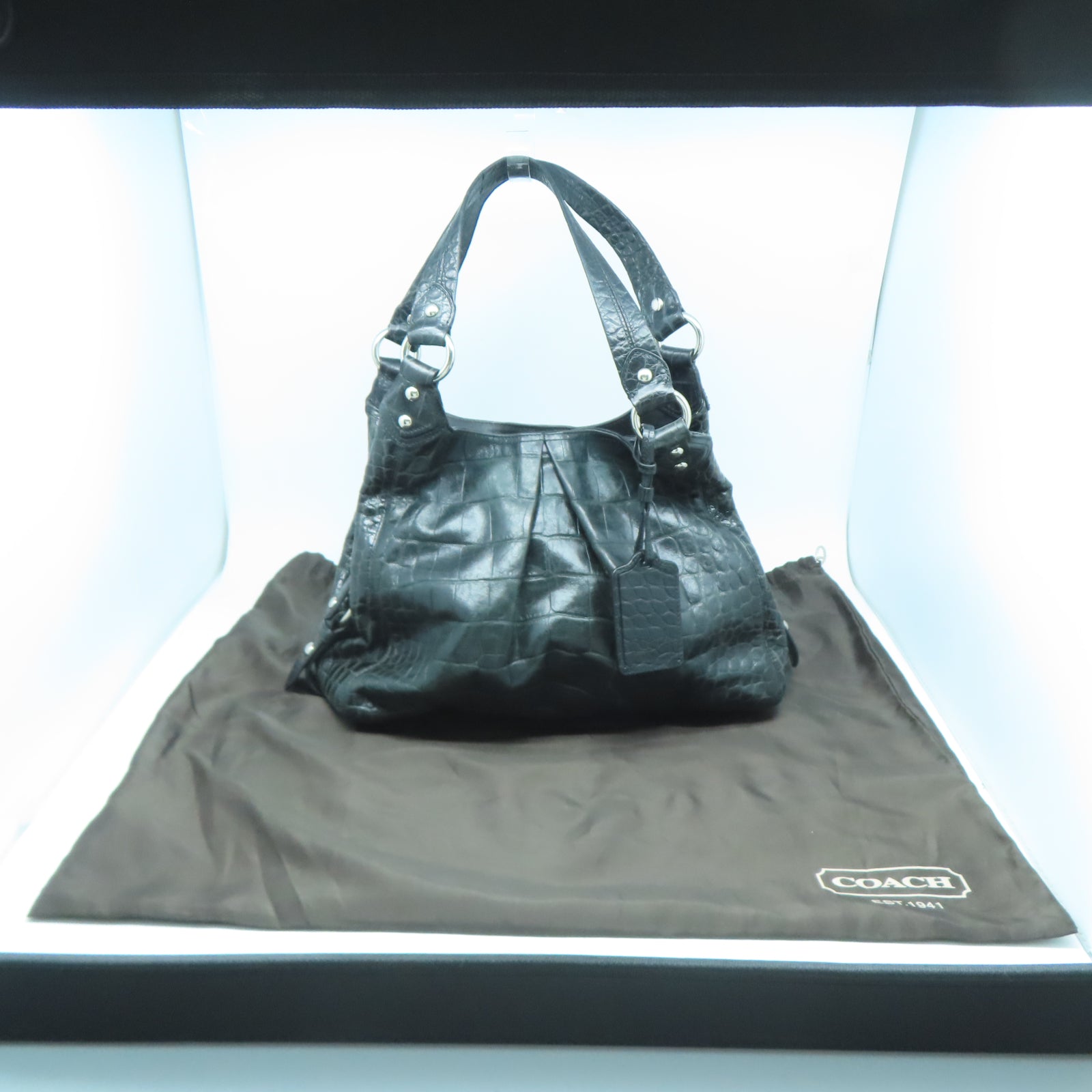 COACH 【激減優惠】牛皮皮革Shoulder Bag銀扣肩背袋黑色