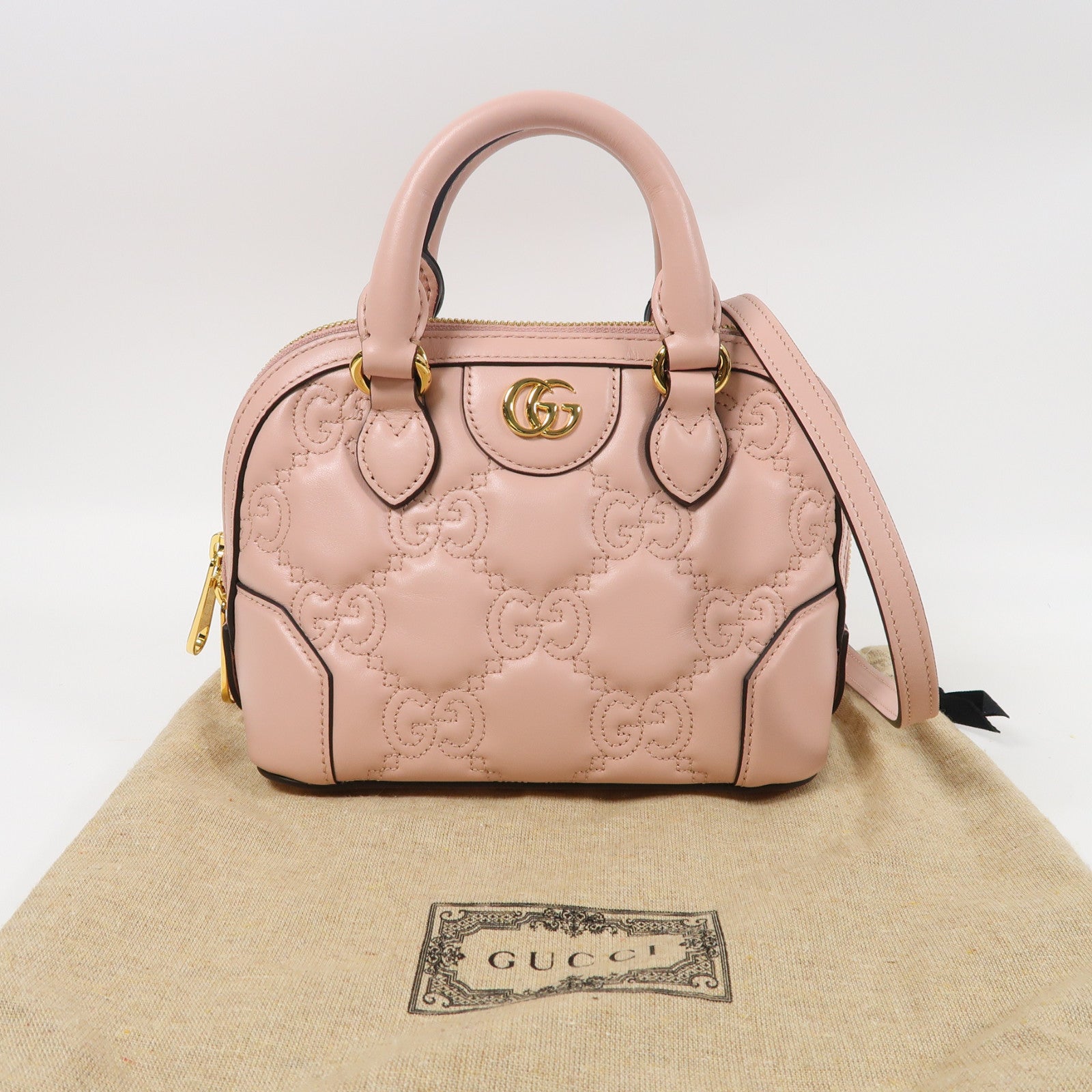 GUCCI 牛皮皮革Shoulder Bag金扣手挽肩背兩用袋粉紅色