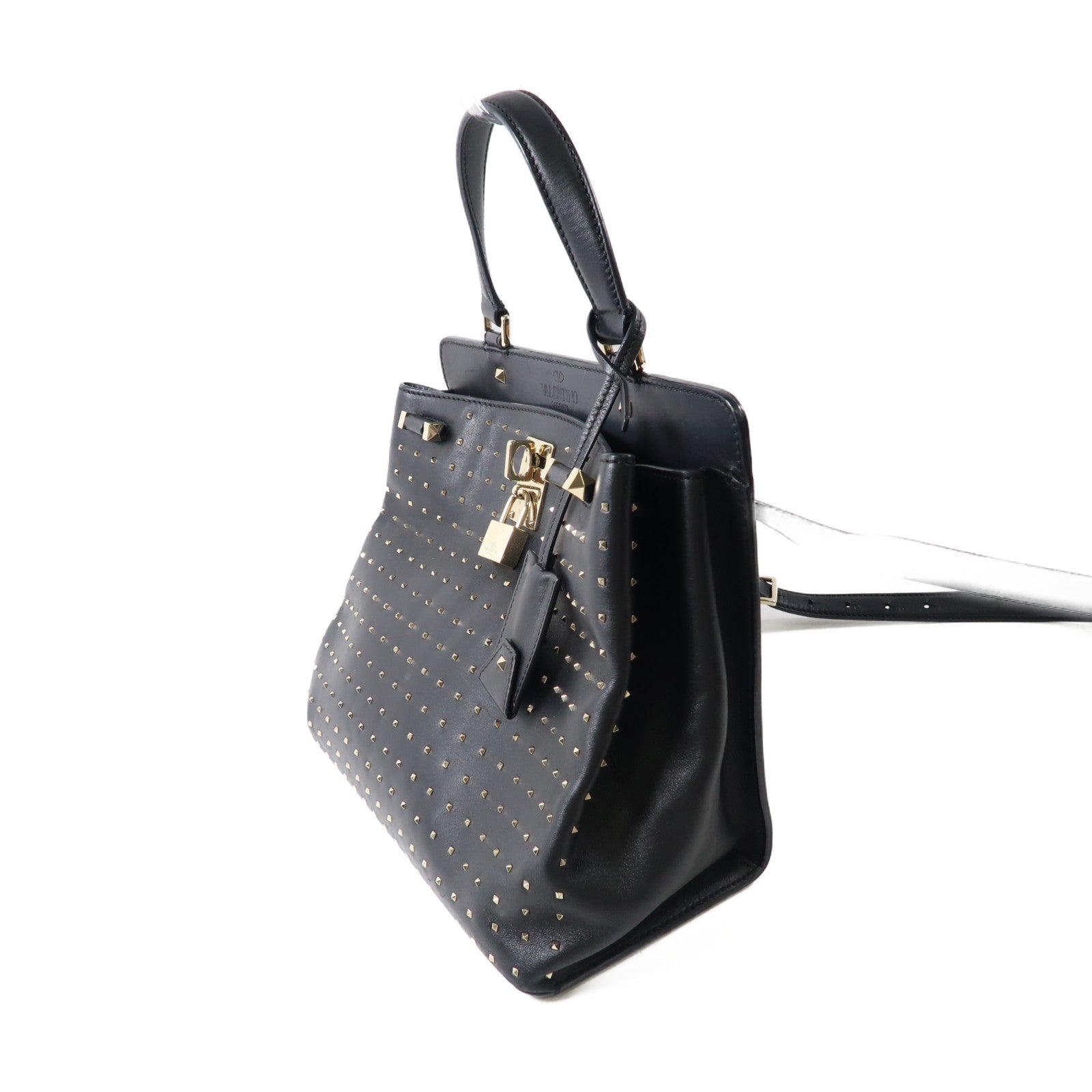 Valentino 牛皮皮革2 Way Shoulder金扣手挽肩背兩用袋黑色