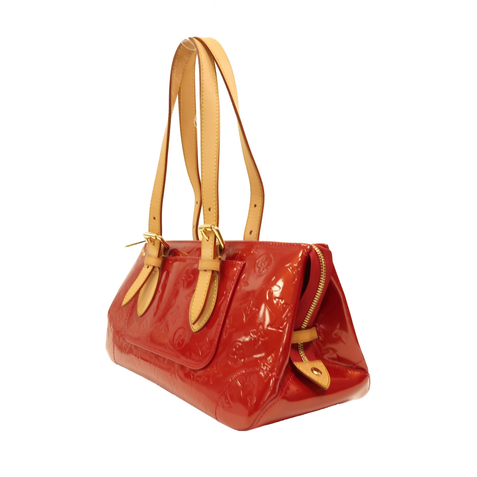 LOUIS VUITTON Monogram Vernis Rosewood Avenne金扣手挽袋紅色