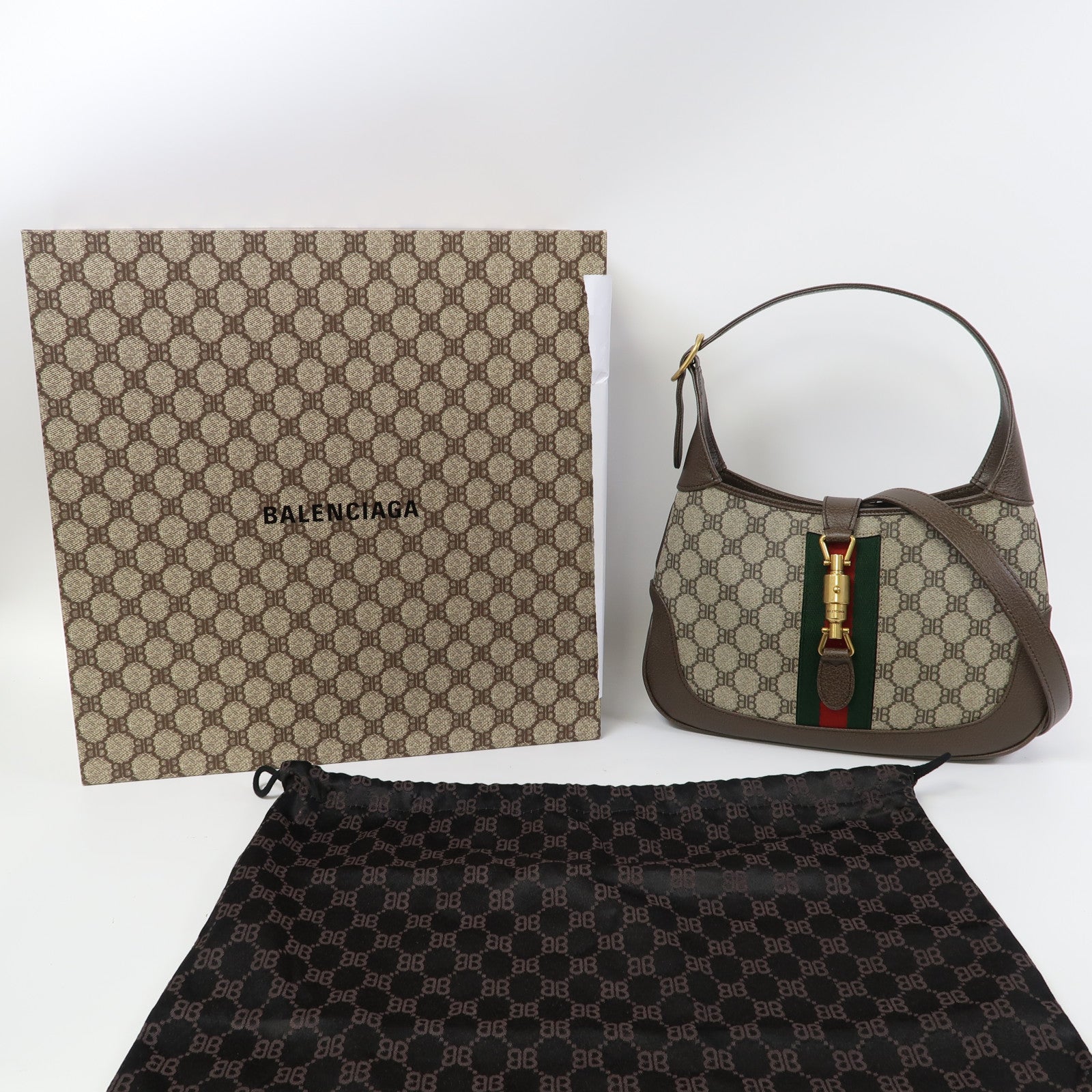 BALENCIAGA 塗層帆布Balenciaga X Gucci Jackie 1961 Small Hobo Bag金扣肩背袋啡色