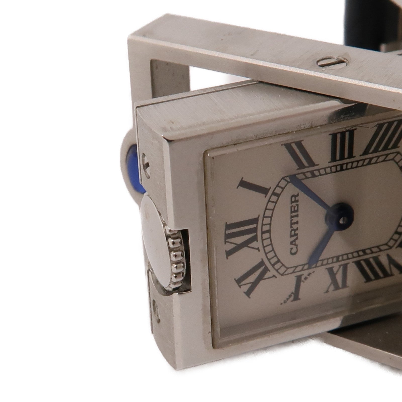 CARTIER Tank Basculante不鏽鋼/鱷魚皮革帶手錶石英機芯米色