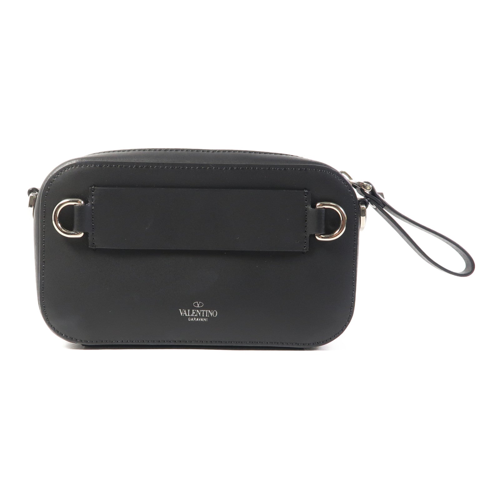 Valentino 皮革VLTN Zip Pouch Bag銀扣肩背袋