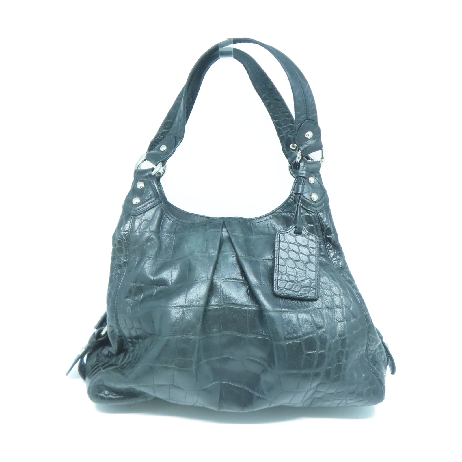 COACH 【激減優惠】牛皮皮革Shoulder Bag銀扣肩背袋黑色