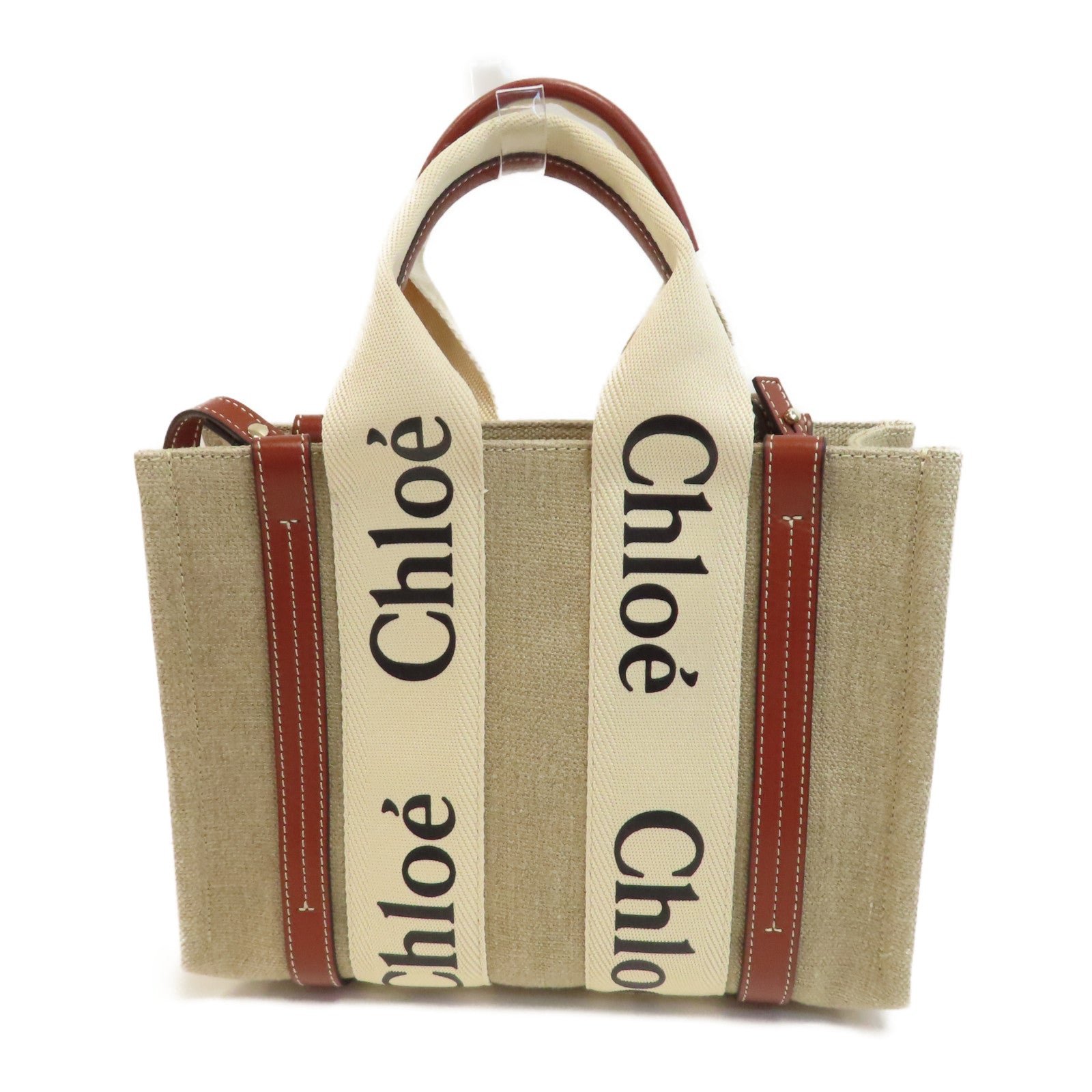 Chloe 帆布Woody Tote Bag金扣手挽肩背兩用袋米色