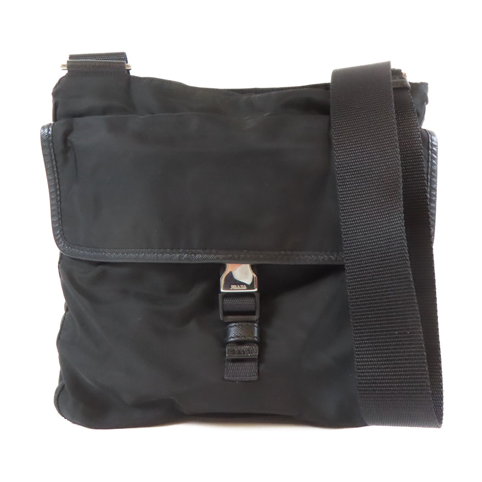 PRADA 尼龍Shoulder Bag銀扣肩背袋黑色