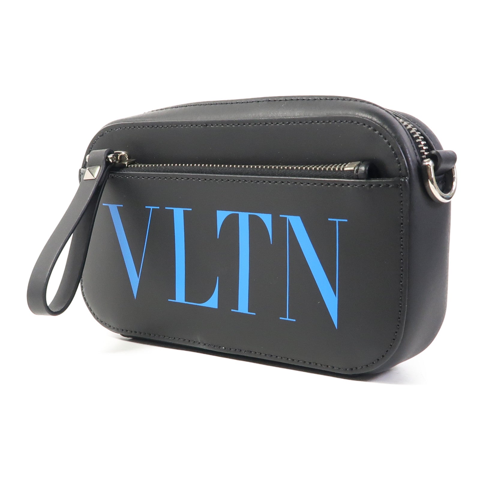 Valentino 皮革VLTN Zip Pouch Bag銀扣肩背袋