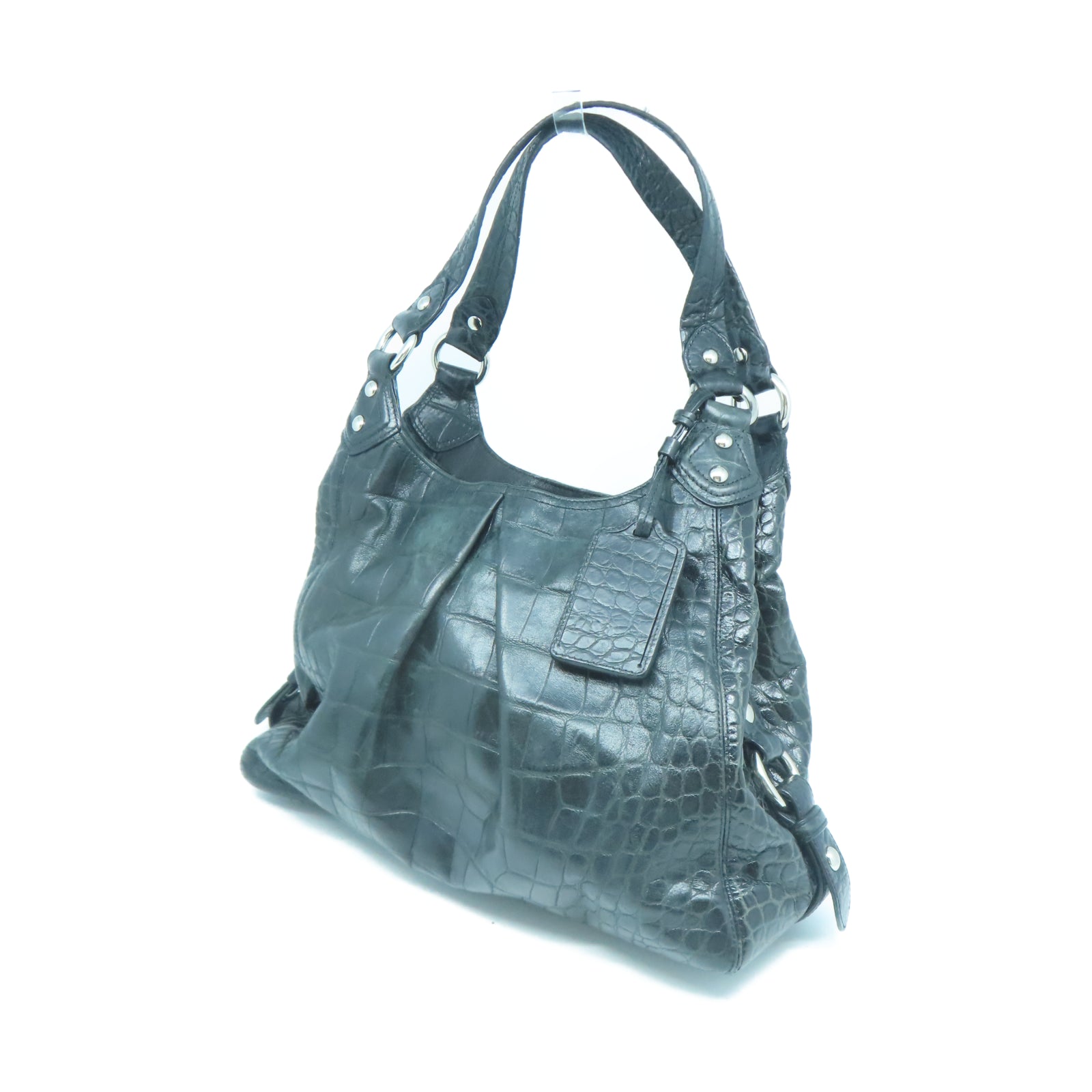 COACH 【激減優惠】牛皮皮革Shoulder Bag銀扣肩背袋黑色