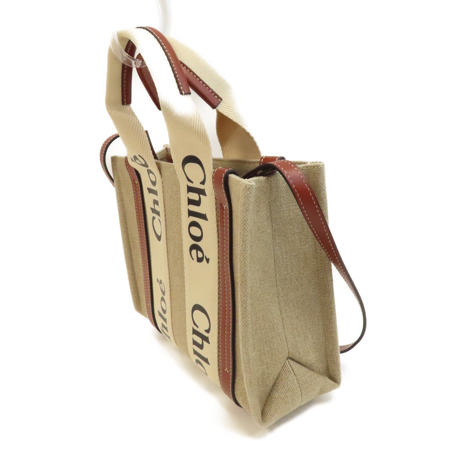Chloe 帆布Woody Tote Bag金扣手挽肩背兩用袋米色