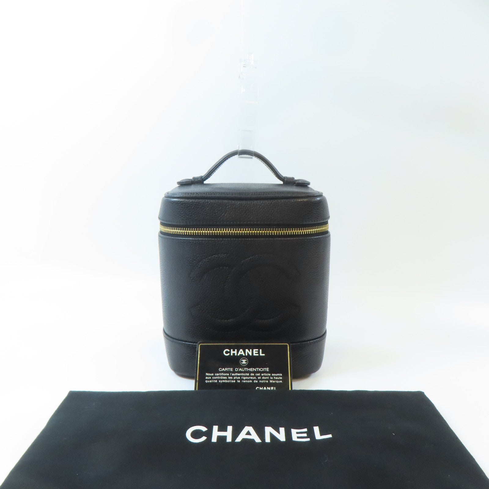 CHANEL 菱格Caviar皮革Vintage Vanity Bag金扣手挽袋黑色