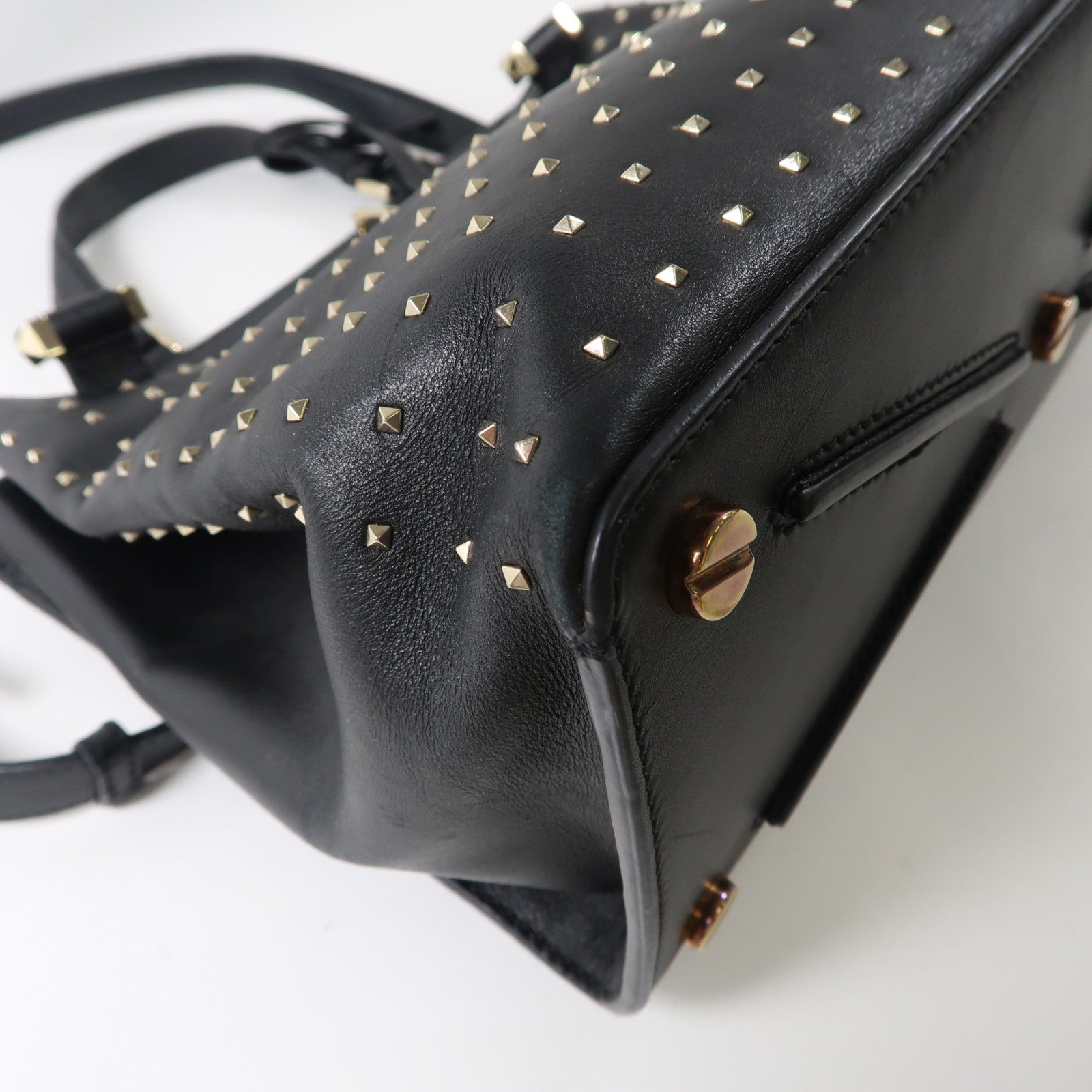 Valentino 牛皮皮革2 Way Shoulder金扣手挽肩背兩用袋黑色