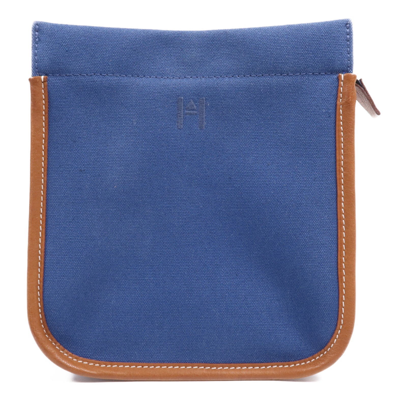 HERMES Swift皮革/棉質Embroidery Logo Camaiueu Pouch銀扣手拿包