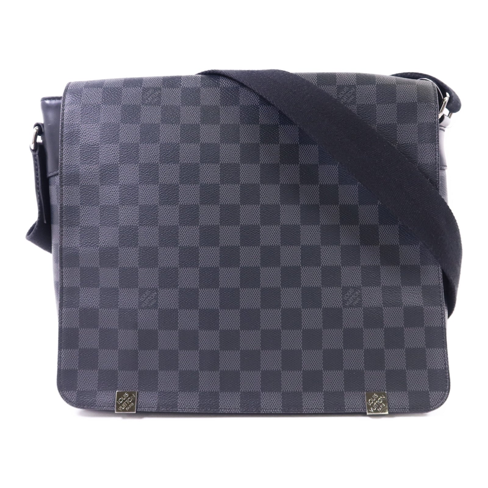 LOUIS VUITTON Damier Graphite District MM銀扣肩背袋
