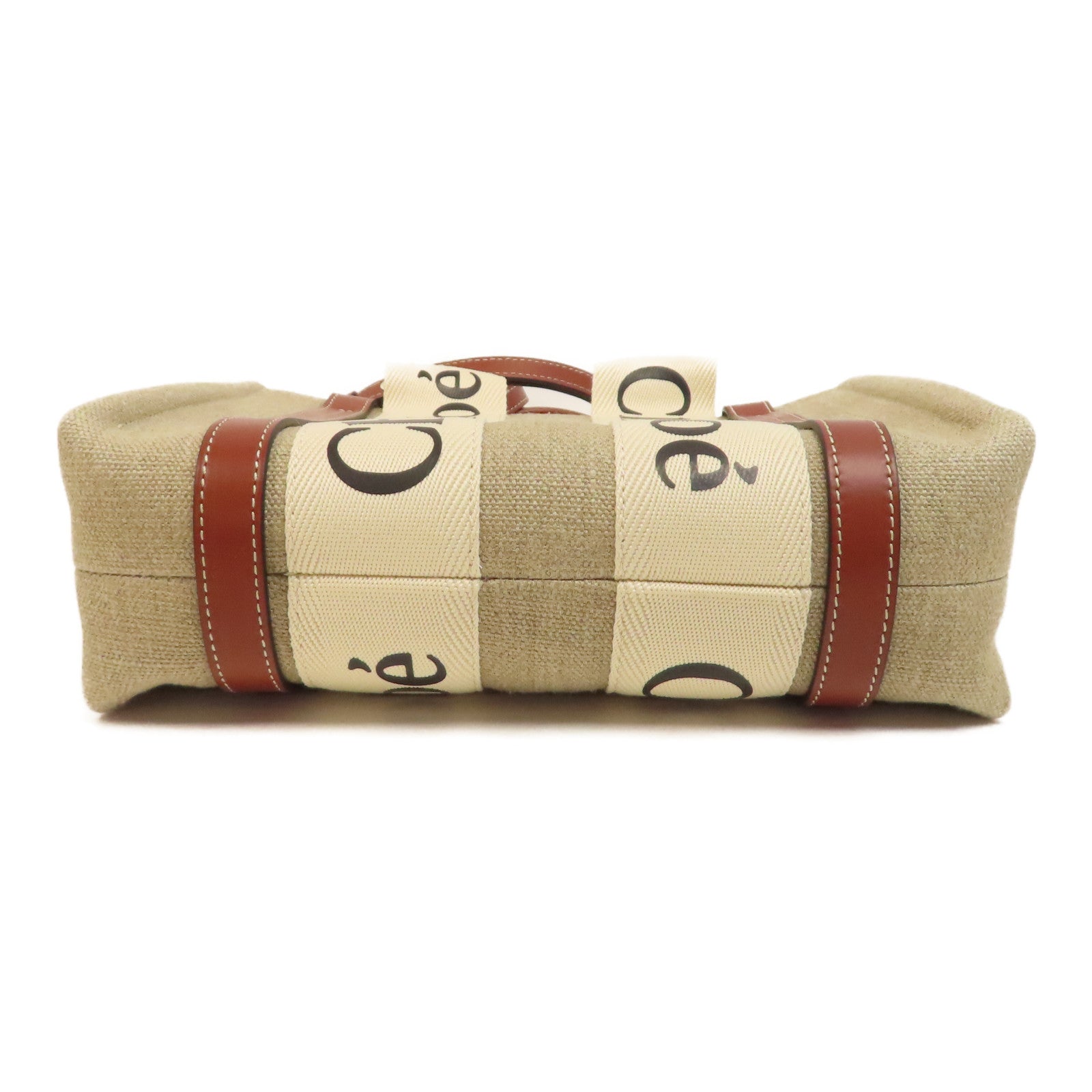 Chloe 帆布Woody Tote Bag金扣手挽肩背兩用袋米色